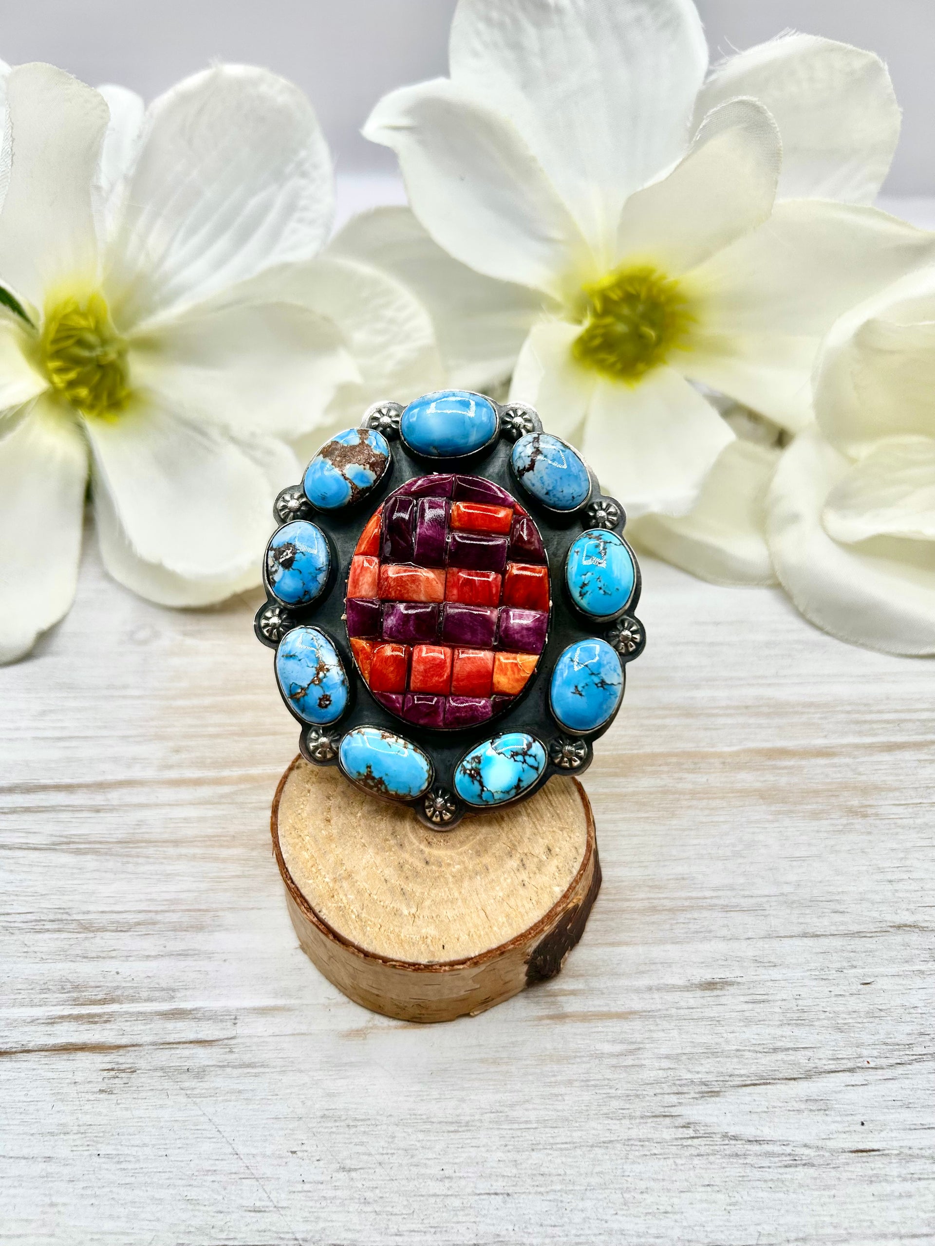 Navajo Made Multi Stone & Sterling Silver Cuff Bracelet