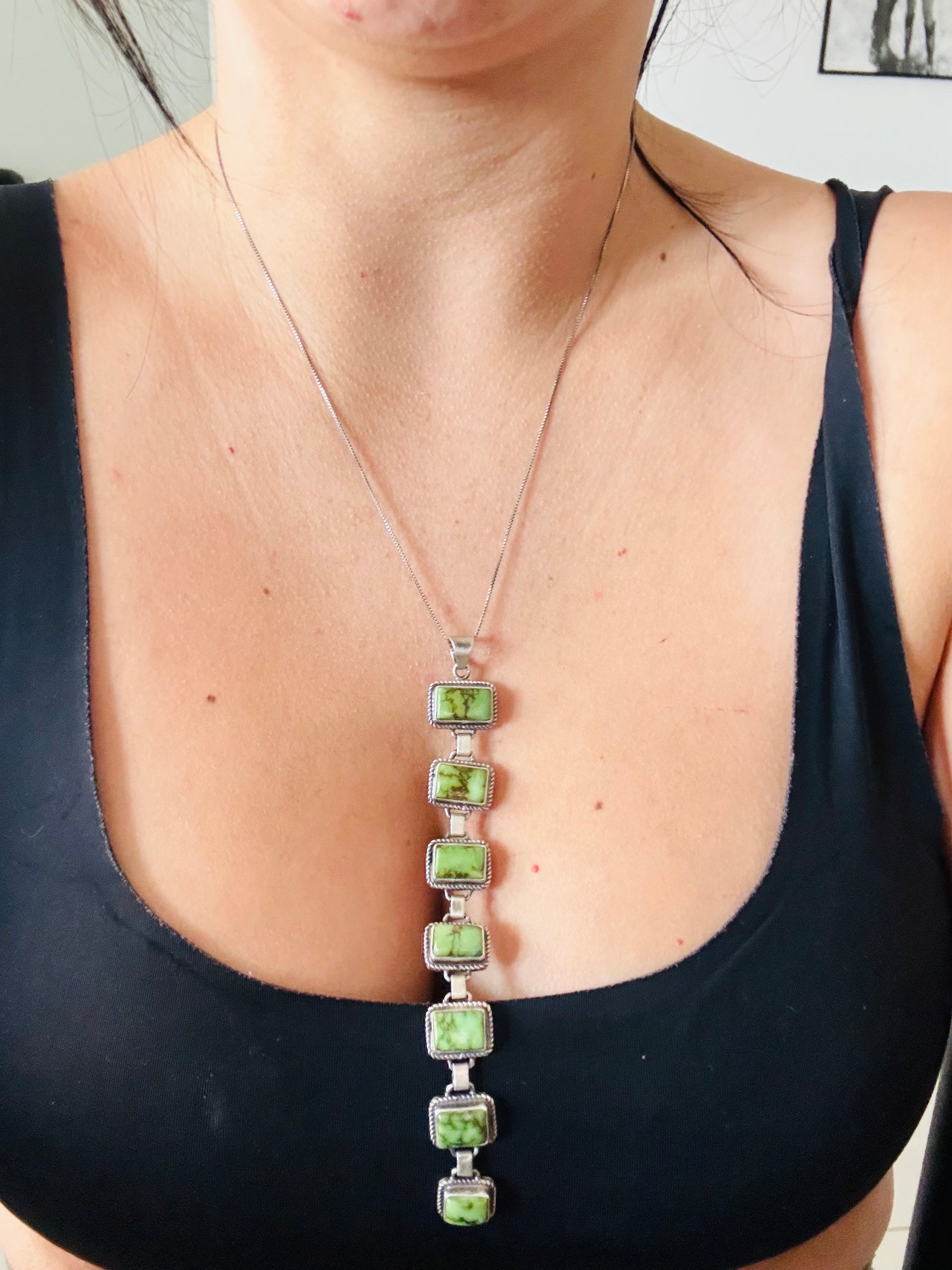 Navajo Made Sonoran Gold Turquoise & Sterling Silver Lariat Necklace Set