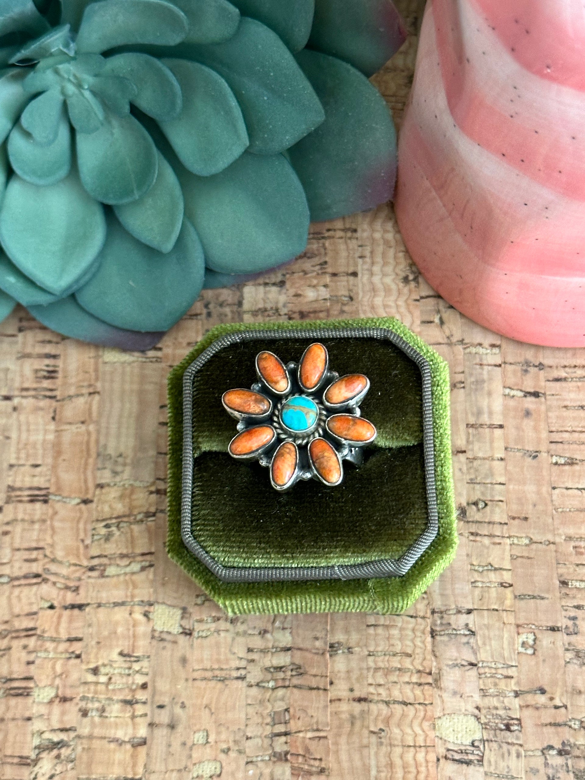 Southwest Handmade Multi Stone & Sterling Silver Adjustable Ring