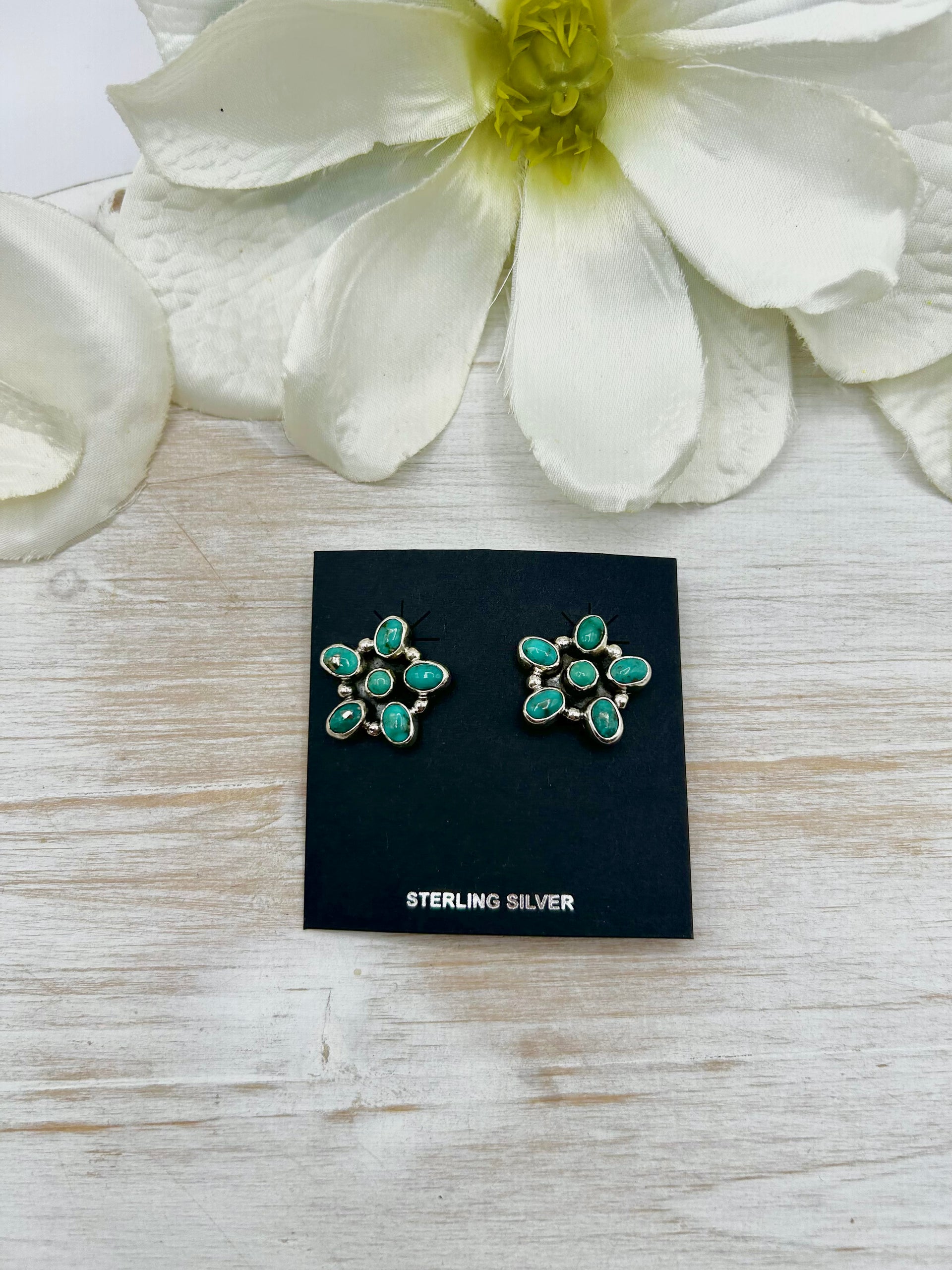 Navajo Made Kingman Turquoise & Sterling Silver Post Earrings