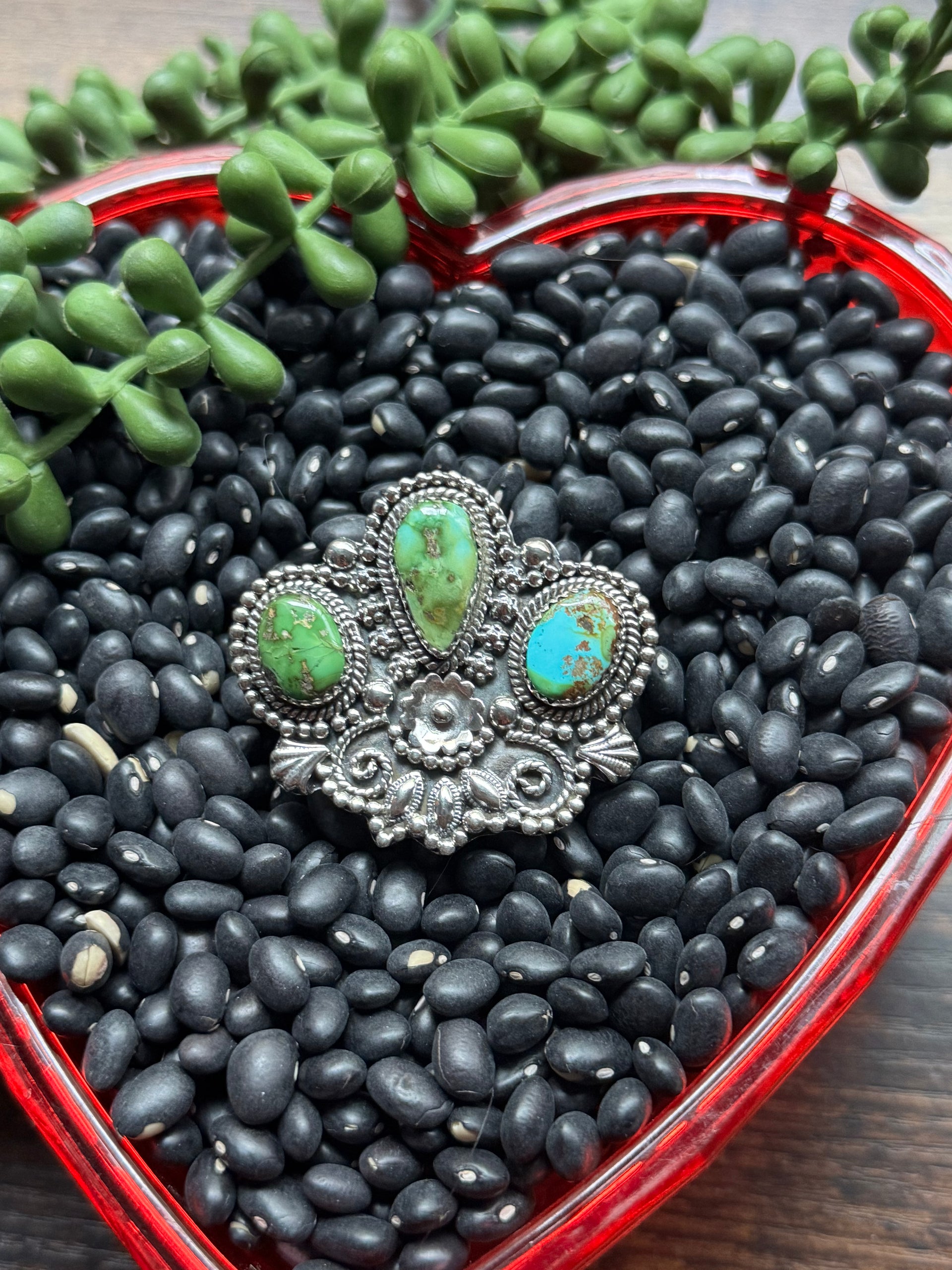 Southwest Handmade Sonoran Mountain Turquoise & Sterling Silver Adjustable Cluster Ring