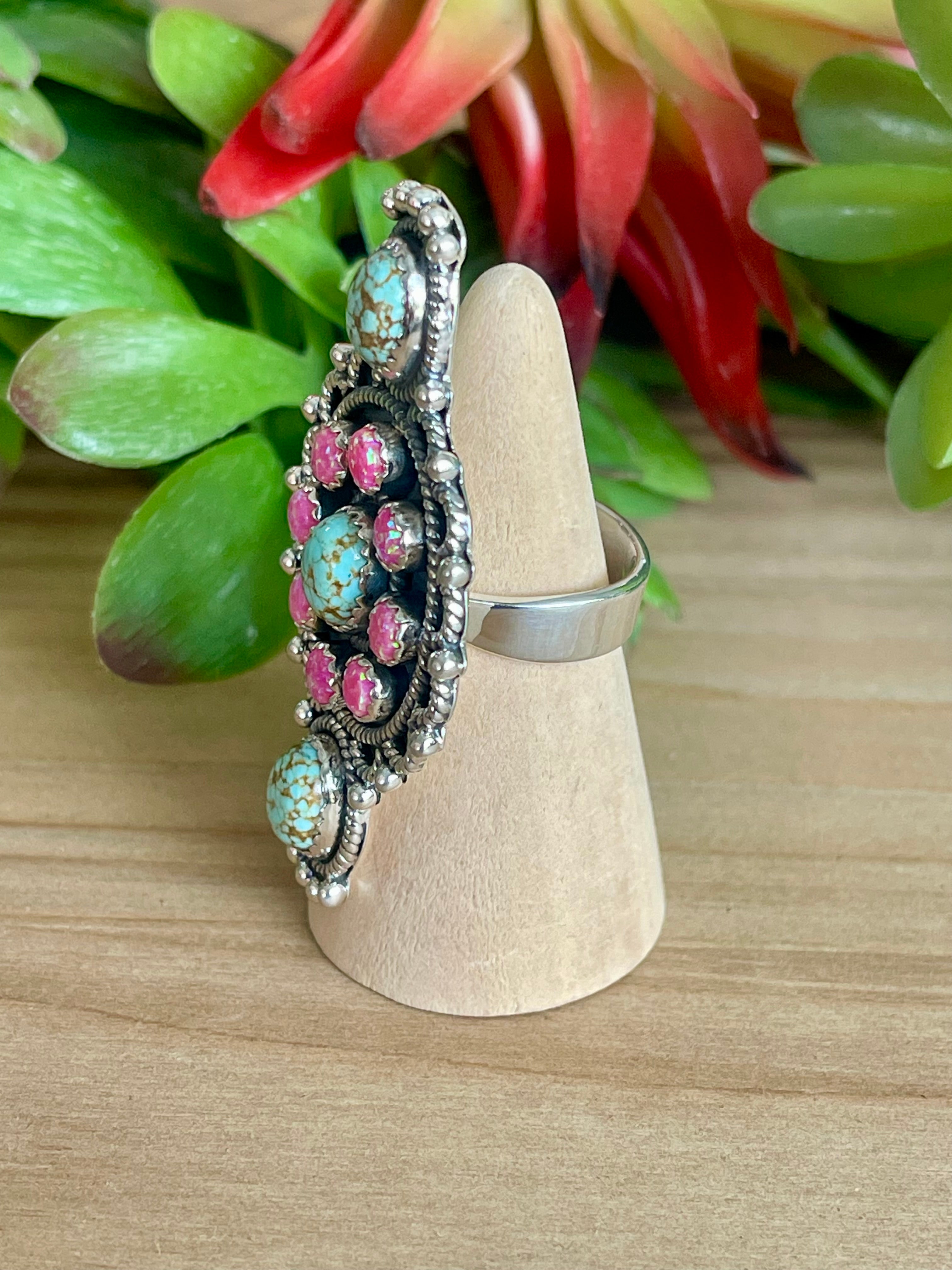 Southwest Handmade Multi Stone & Sterling Silver Adjustable Cluster Ring