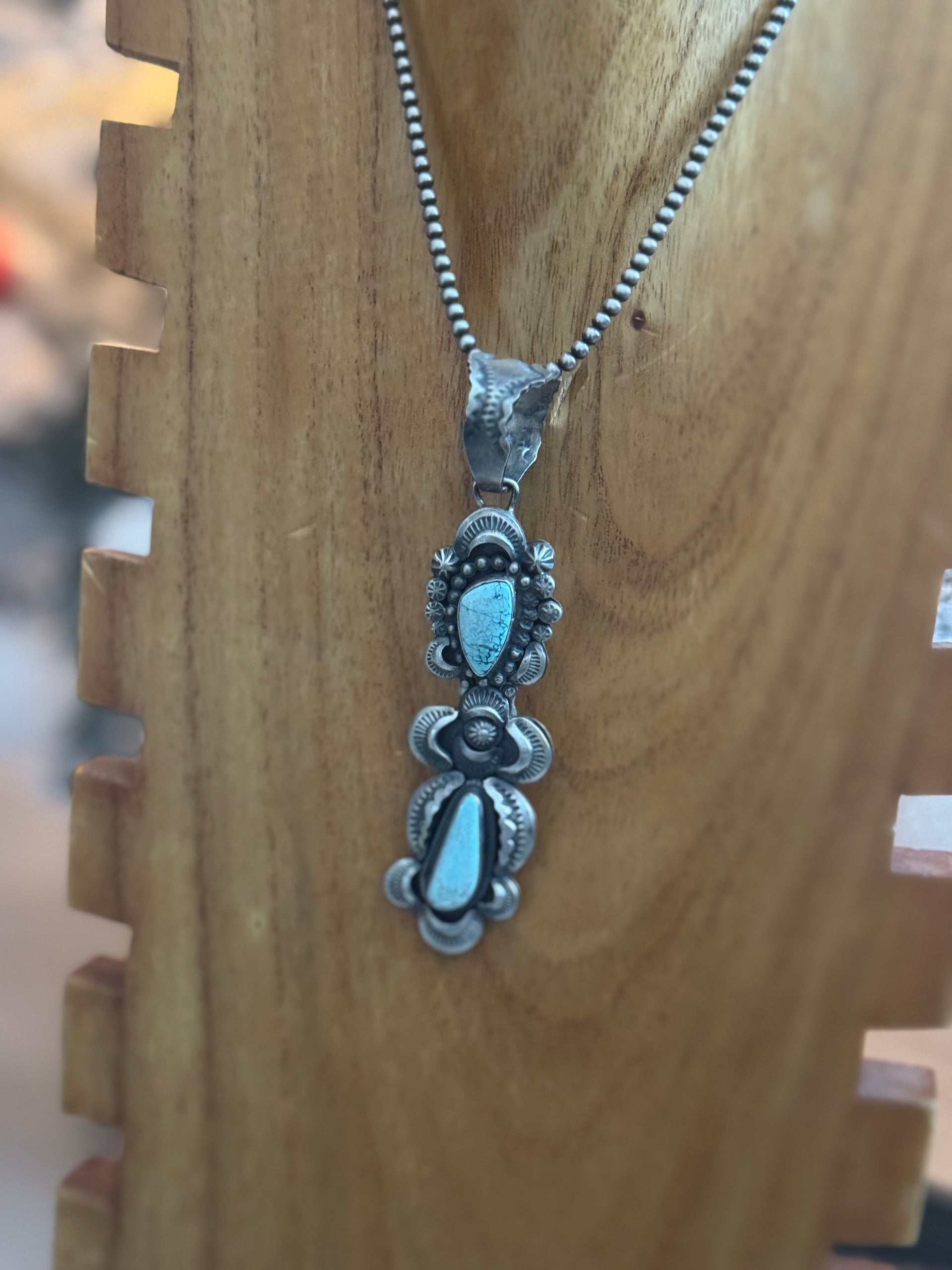 Gilbert Tom High Grade #8 Turquoise & Sterling Silver Pendant