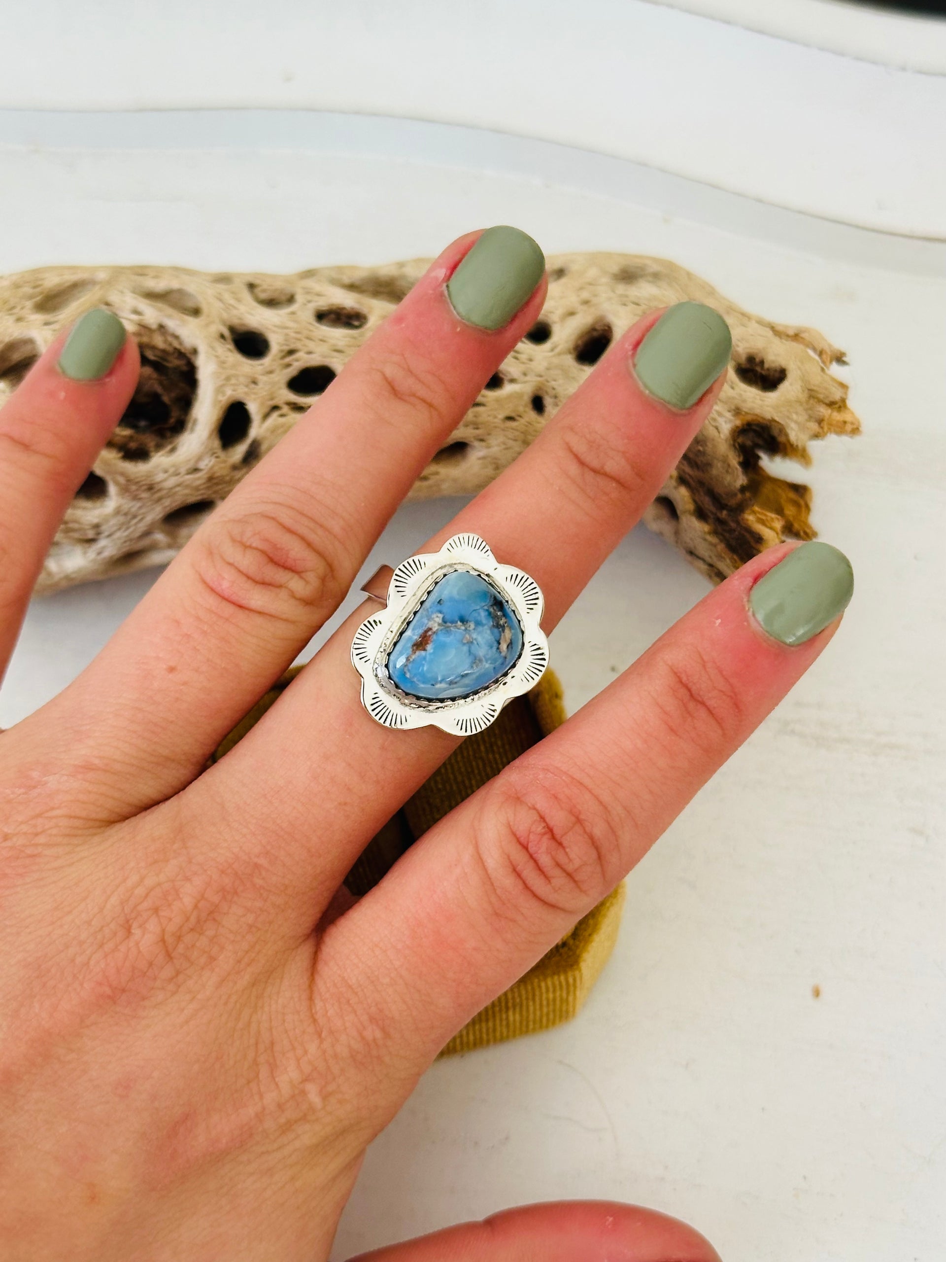 Southwest Handmade Golden Hills Turquoise & Sterling Silver Adjustable Ring