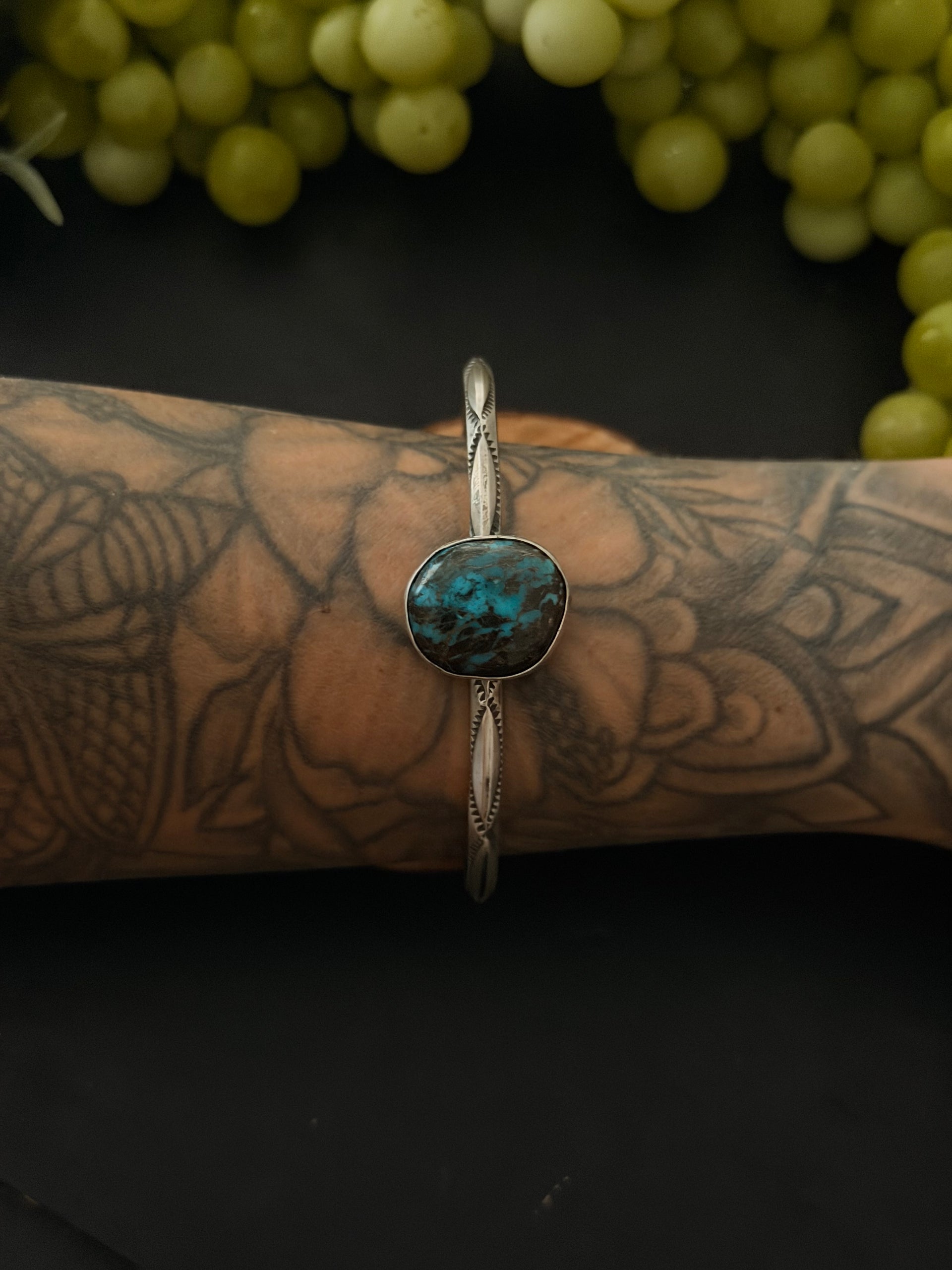 Navajo Made Blue Moon Turquoise & Sterling Silver Cuff Bracelet
