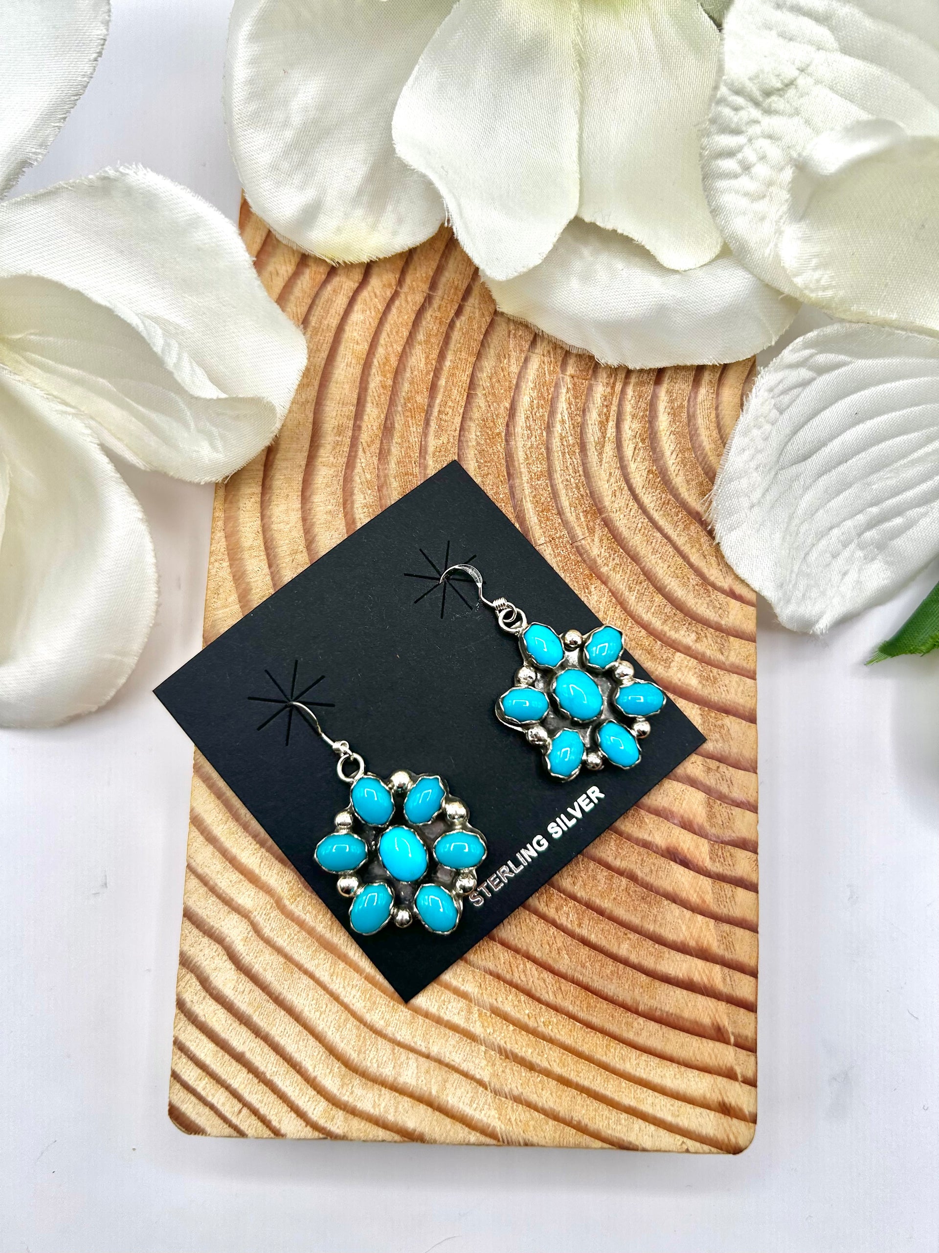 Navajo Made Kingman Turquoise & Sterling Silver Hook Earrings