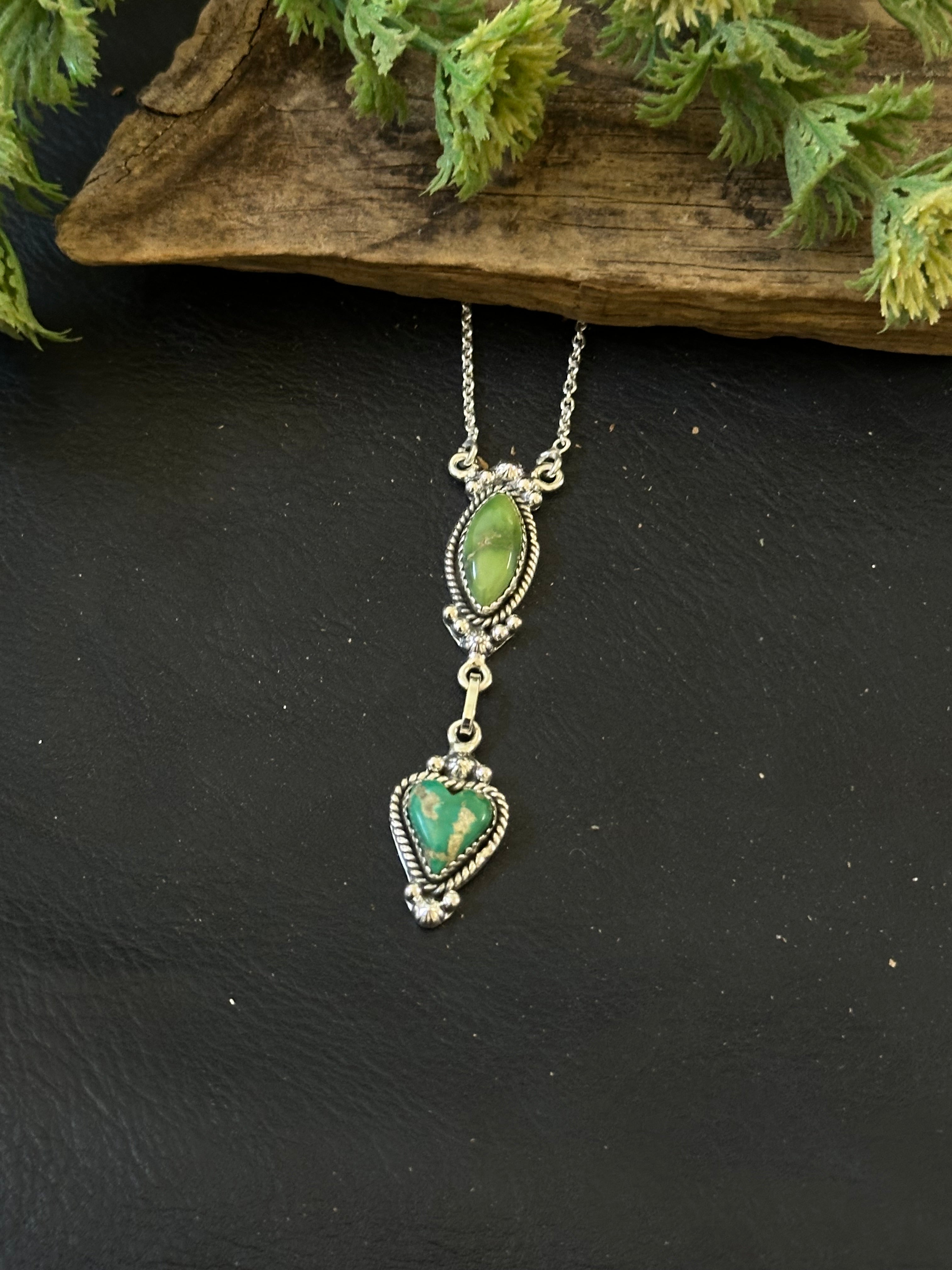 Southwest Handmade Emerald Valley Turquoise & Sterling Silver Necklace