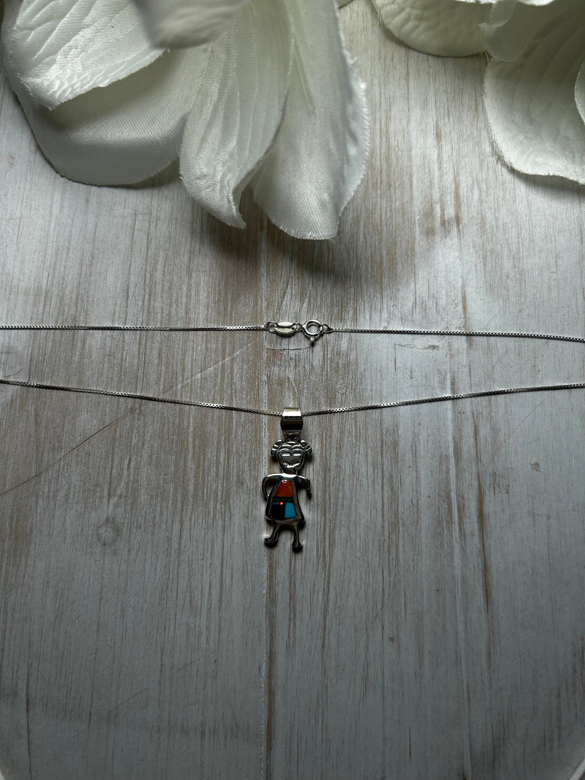 Navajo Made Multi Stone & Sterling Silver Necklace