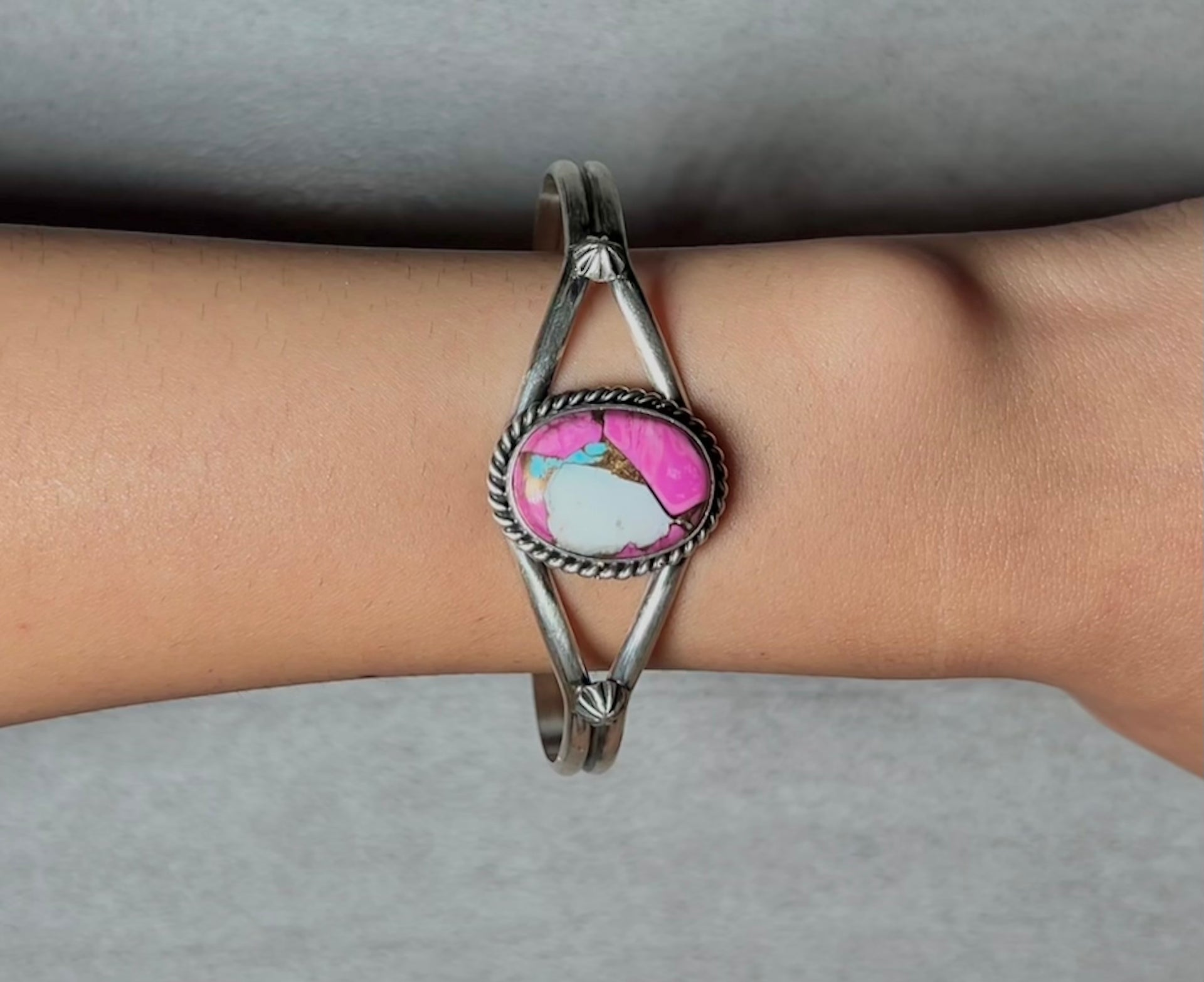 Donovan Skeets Cotton Candy Dahlia & Sterling Silver Cuff Bracelet