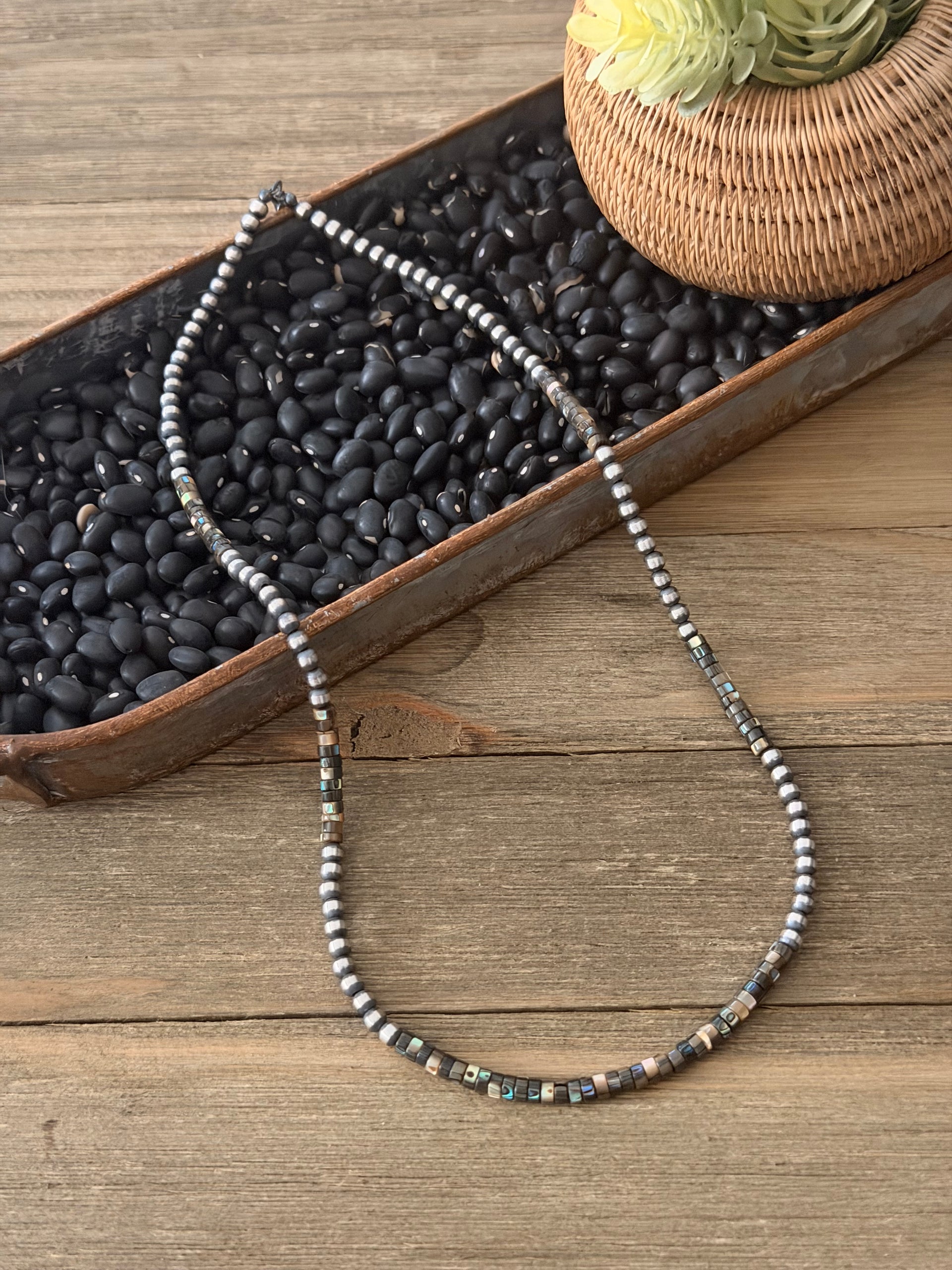 Navajo Strung Abalone & Sterling Silver 20” Machine Made Pearl Necklace