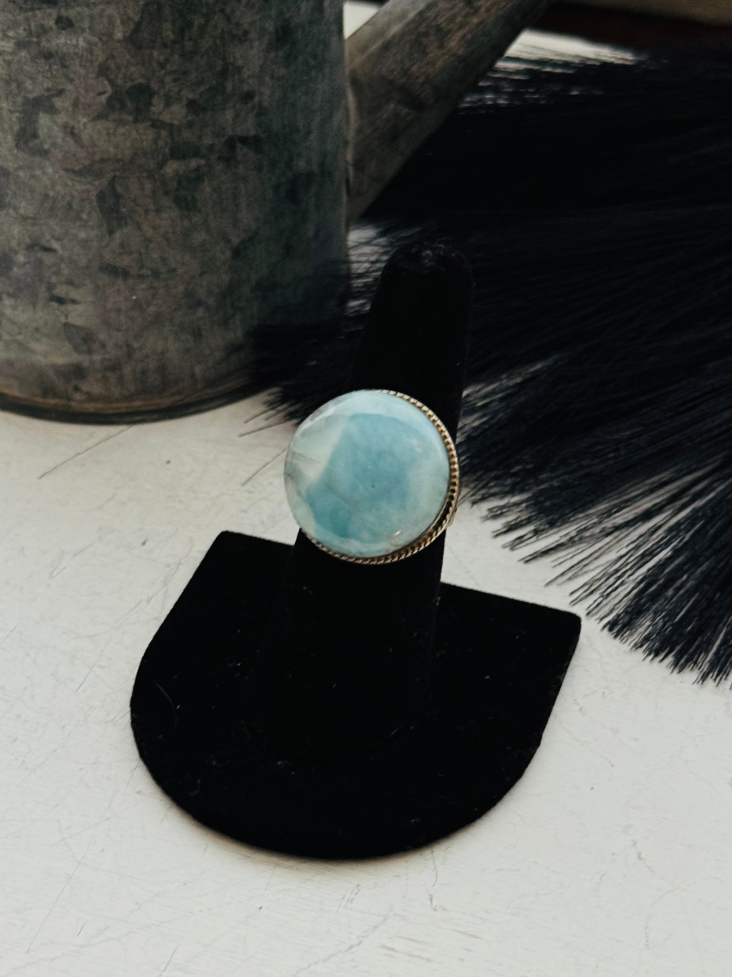 Southwest Handmade Larimar & Sterling Silver Ring Size 7