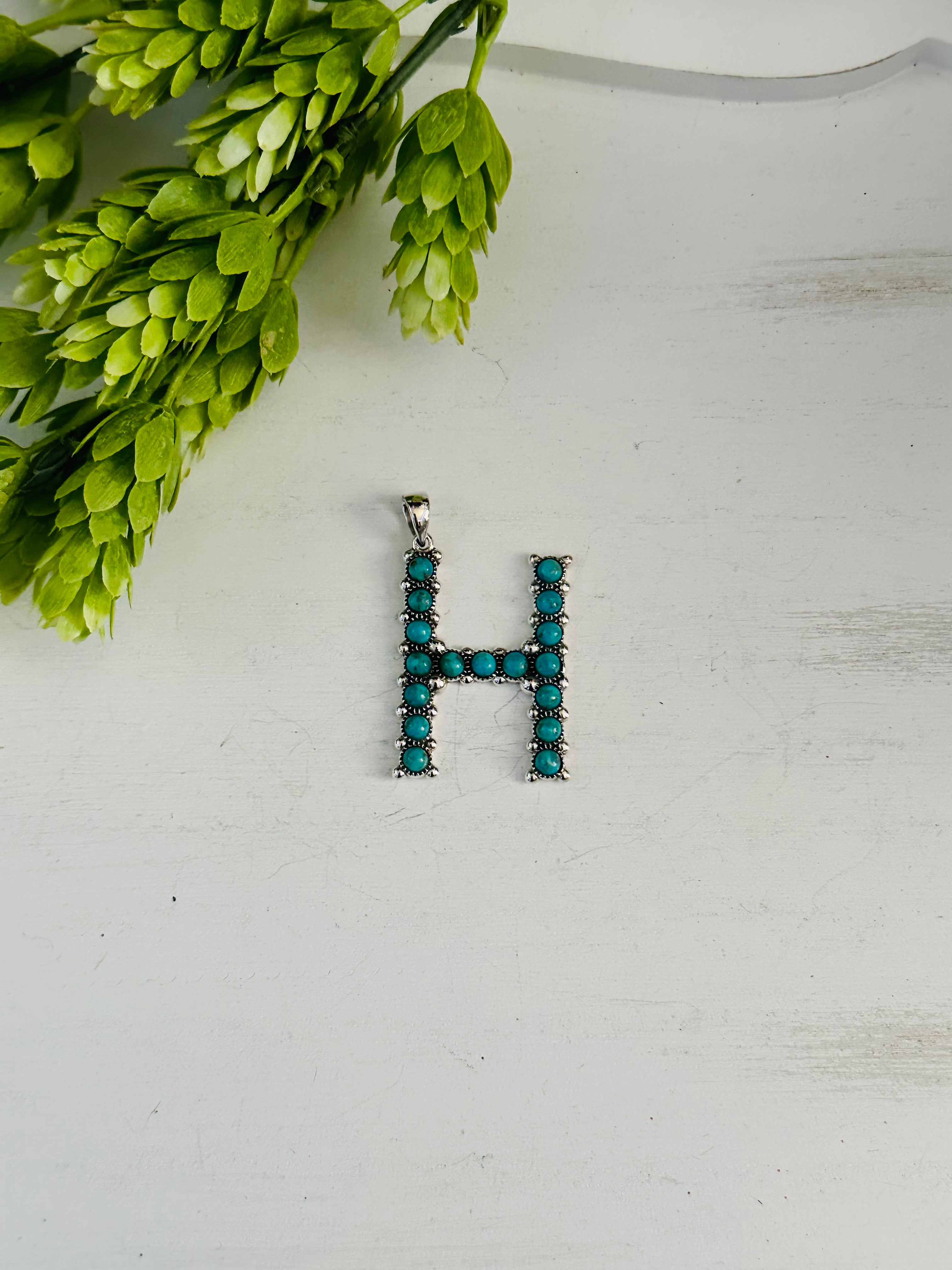 Southwest Handmade Kingman Turquoise & Sterling Silver Letter Pendant