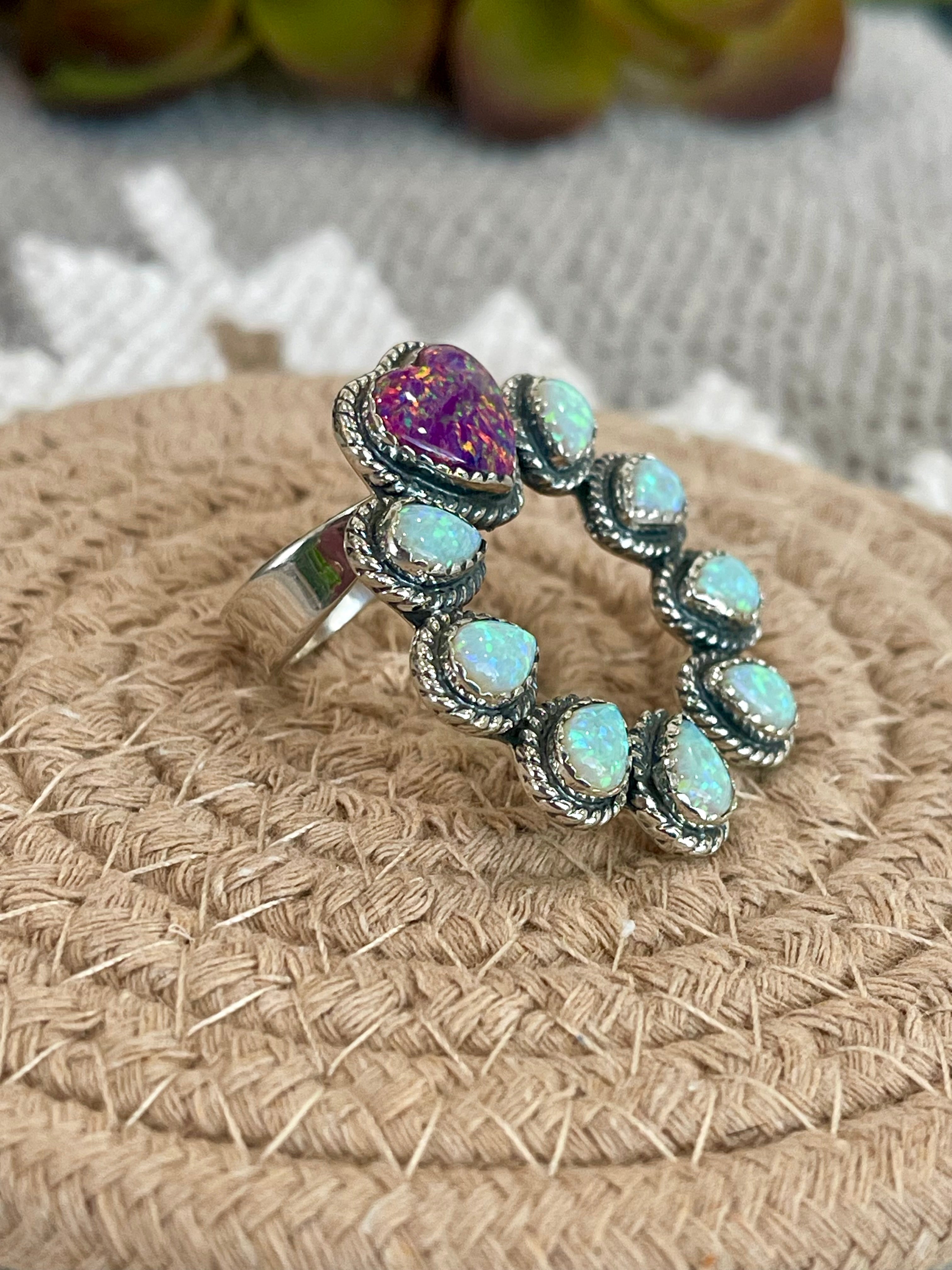 Southwest Handmade Opal & Sterling Silver Adjustable  Naja Ring