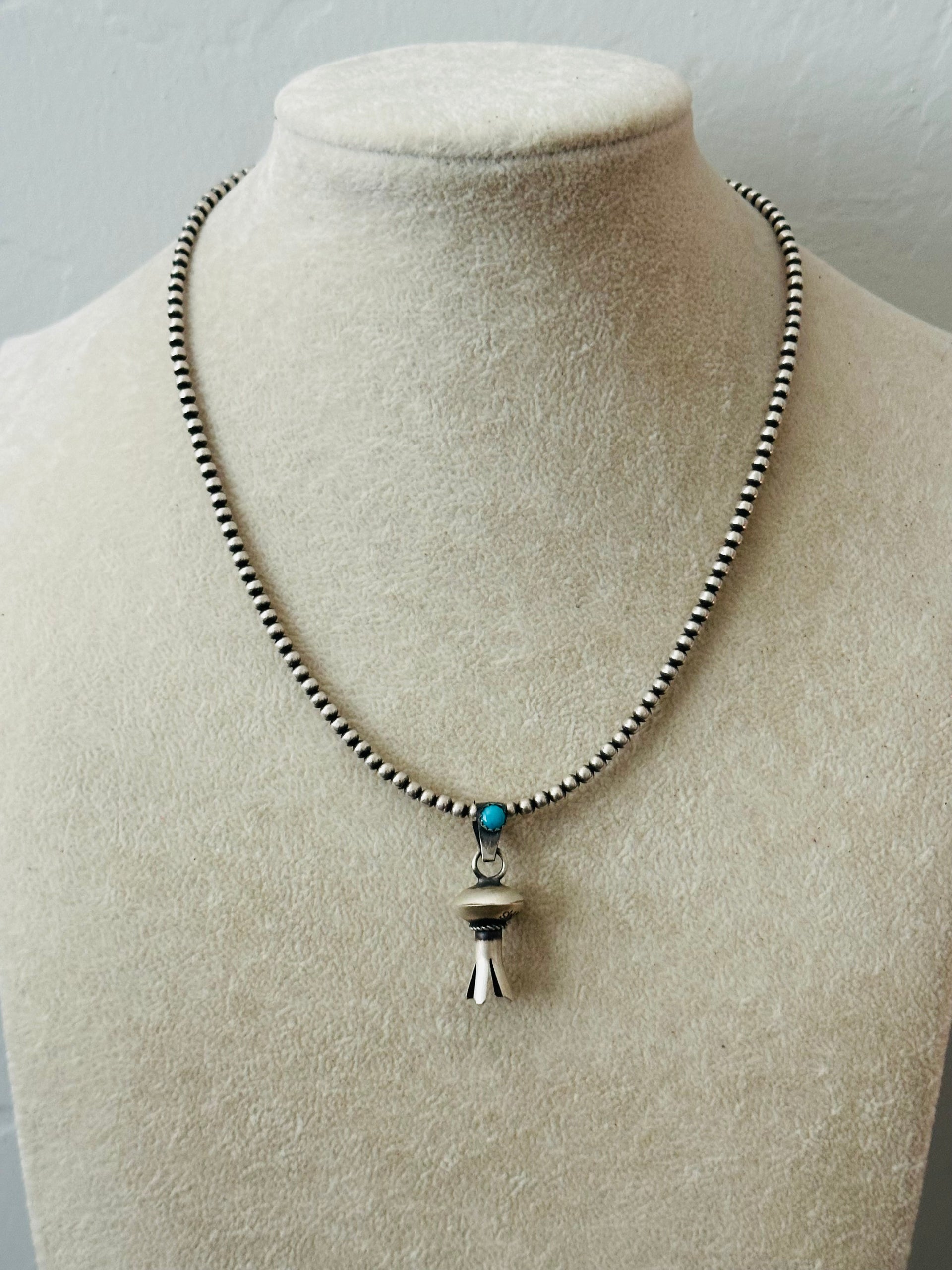 Navajo Made Kingman Turquoise & Sterling Silver Blossom Pendant