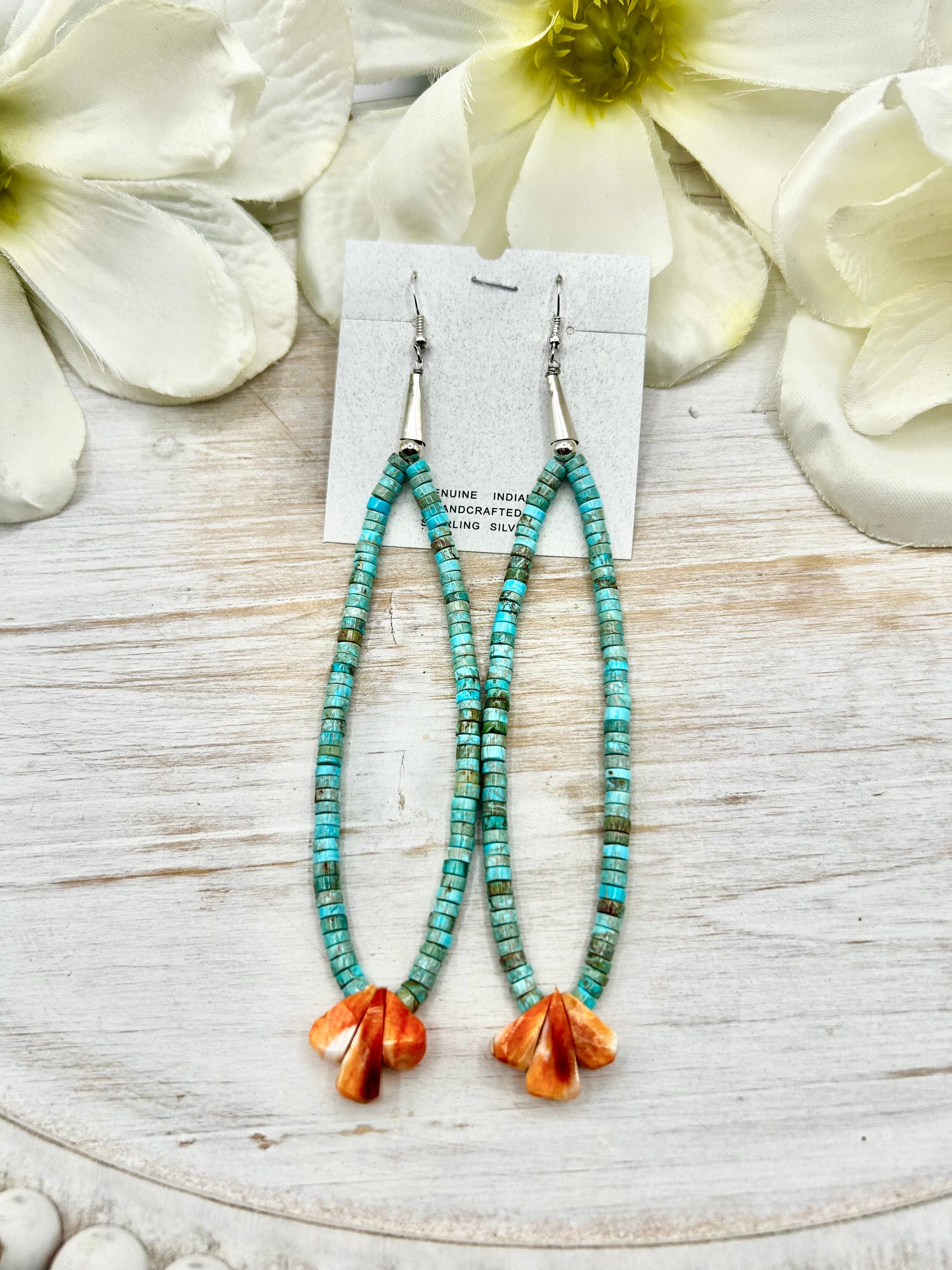 Navajo Made Multi Stone &  Sterling Silver Hook Earrings