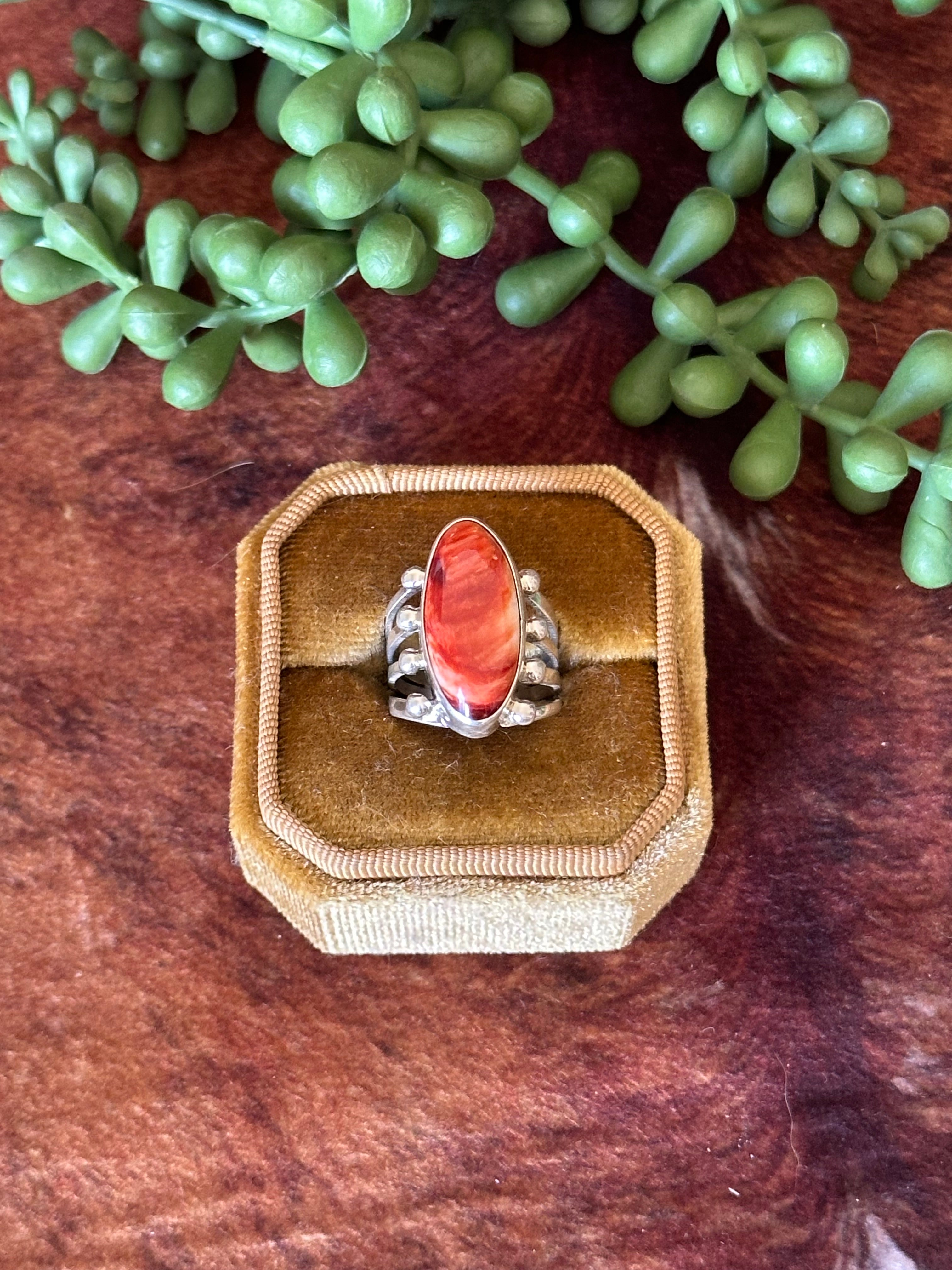 Navajo Made Spiny Oyster & Sterling Silver Ring Size 5.5