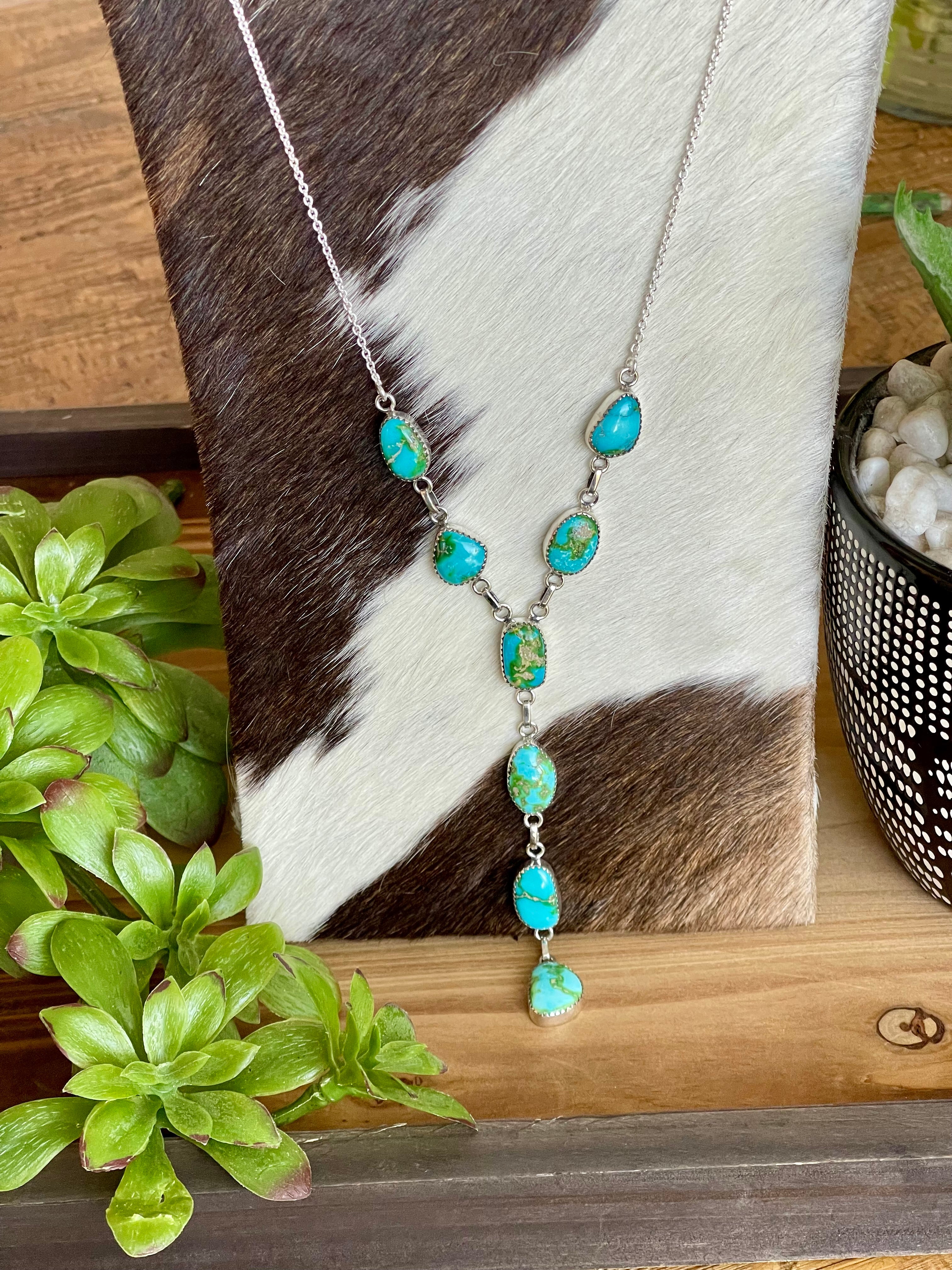 Southwest Handmade Sonoran Mountain Turquoise & Sterling Silver Lariat Necklace