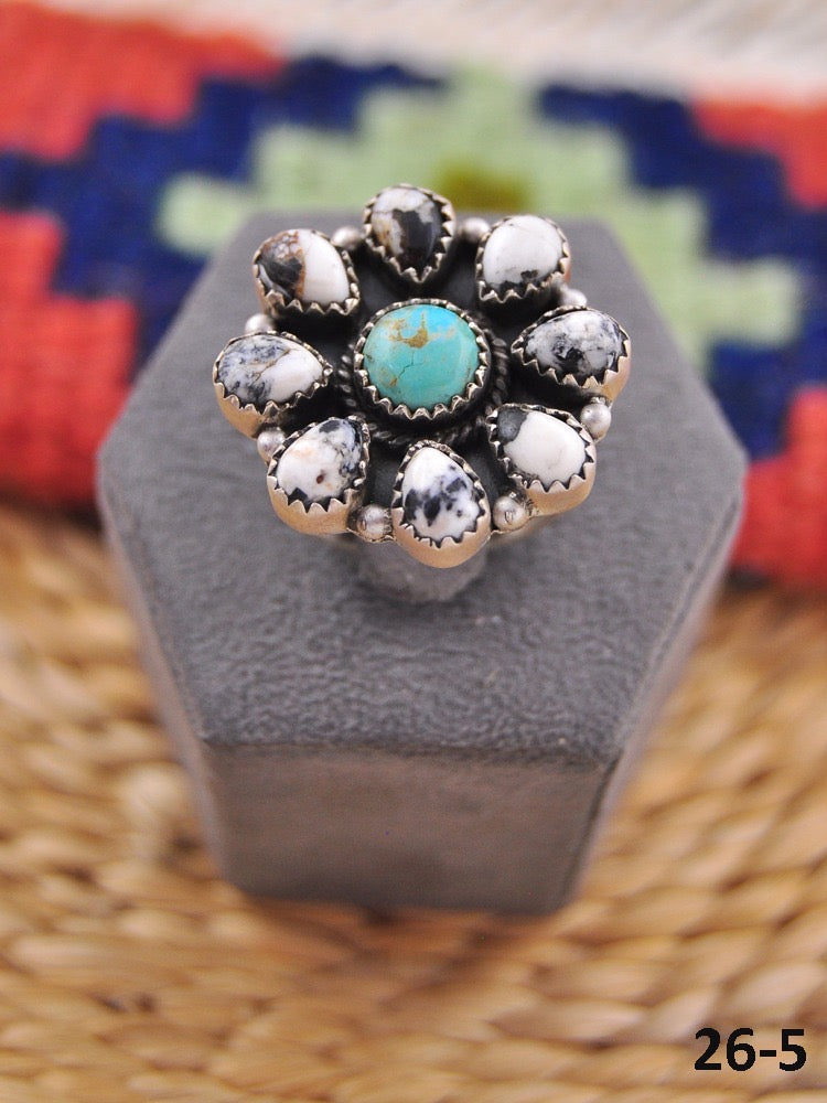 Southwest Made Multi Stone & Sterling Sliver Cluster Adjustable Ring