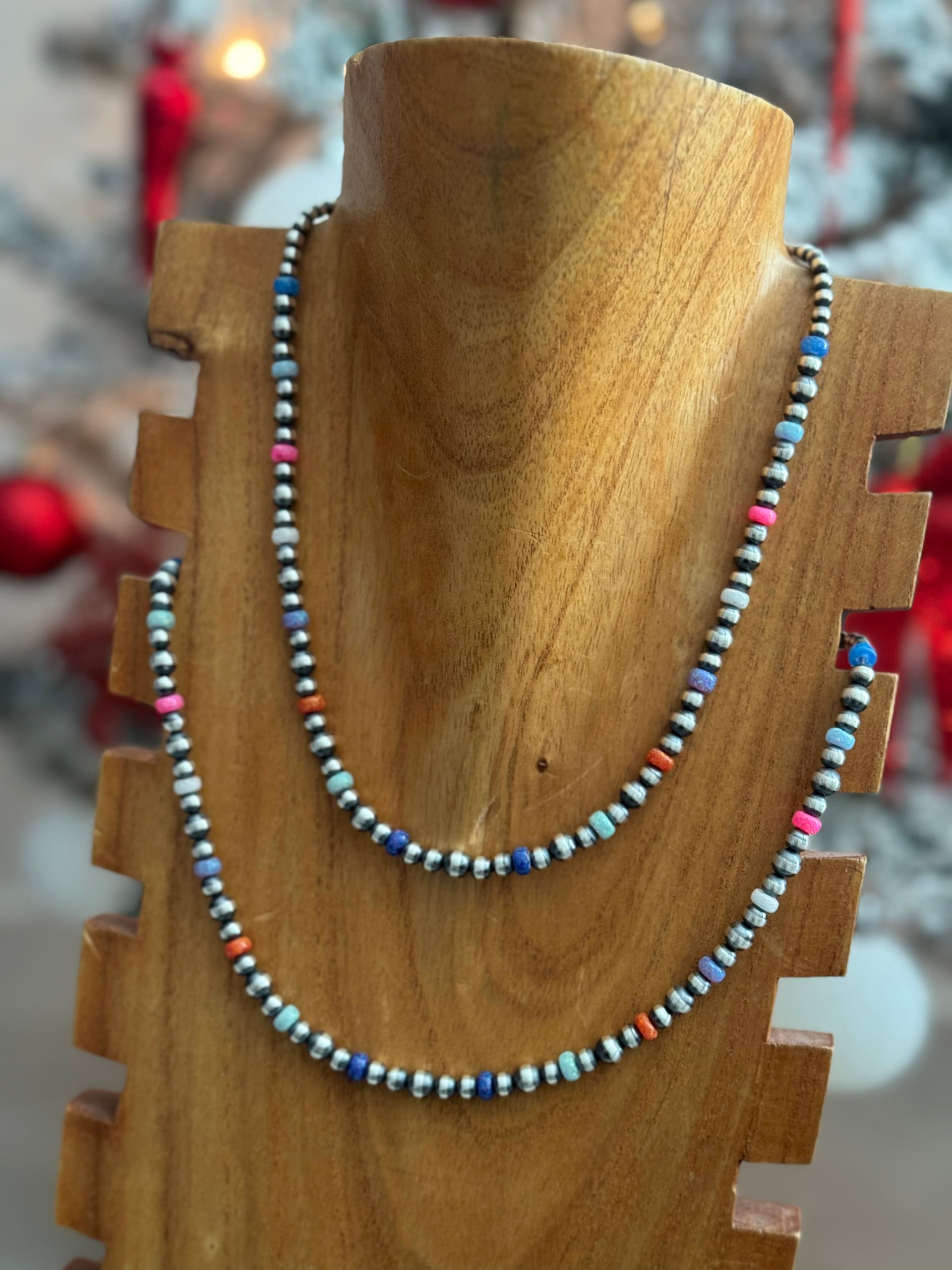 Navajo Strung Opal & Sterling Silver Beaded Pearl Necklace
