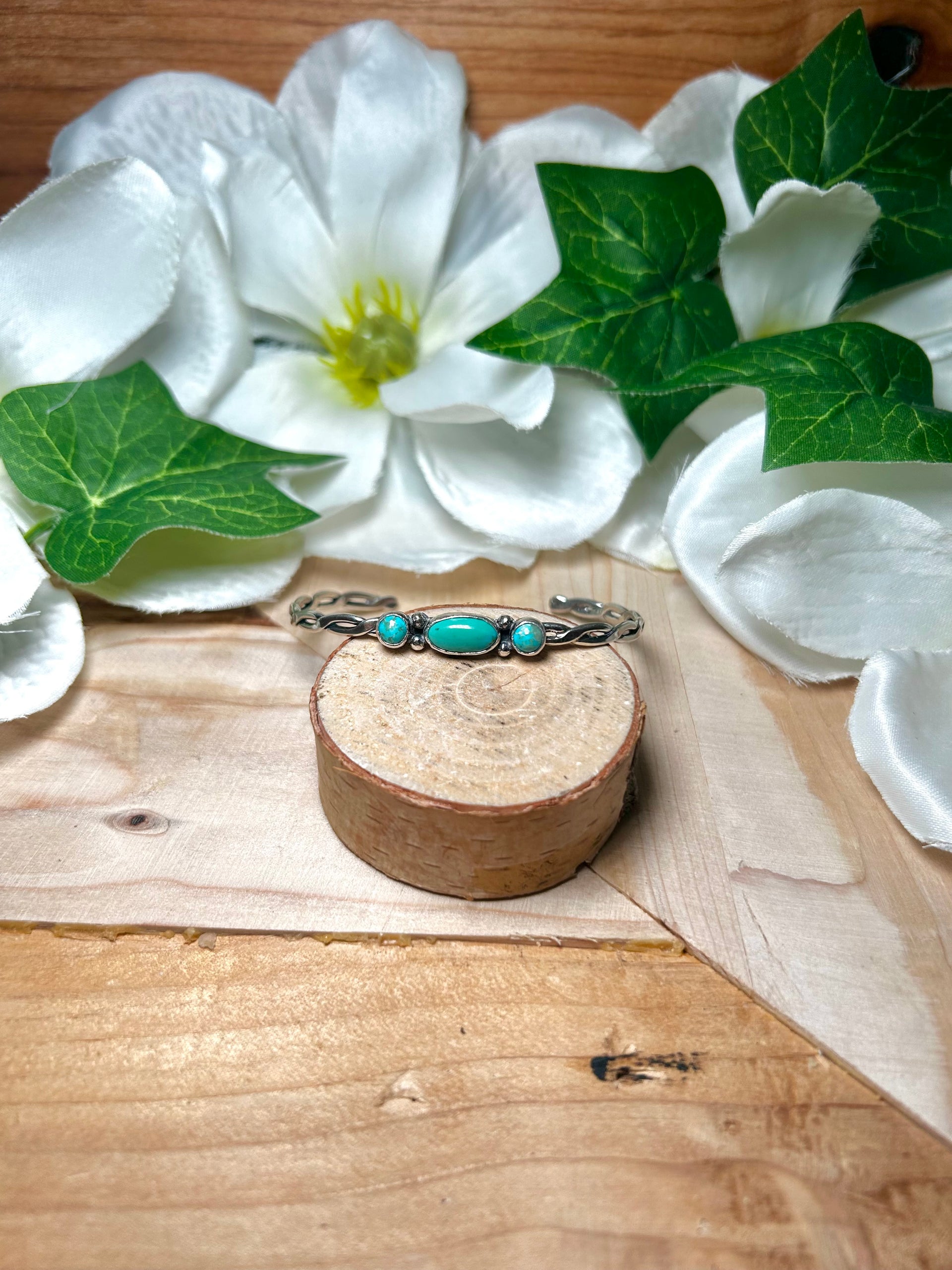 Navajo Made Kingman Turquoise & Sterling Silver Cuff Bracelet