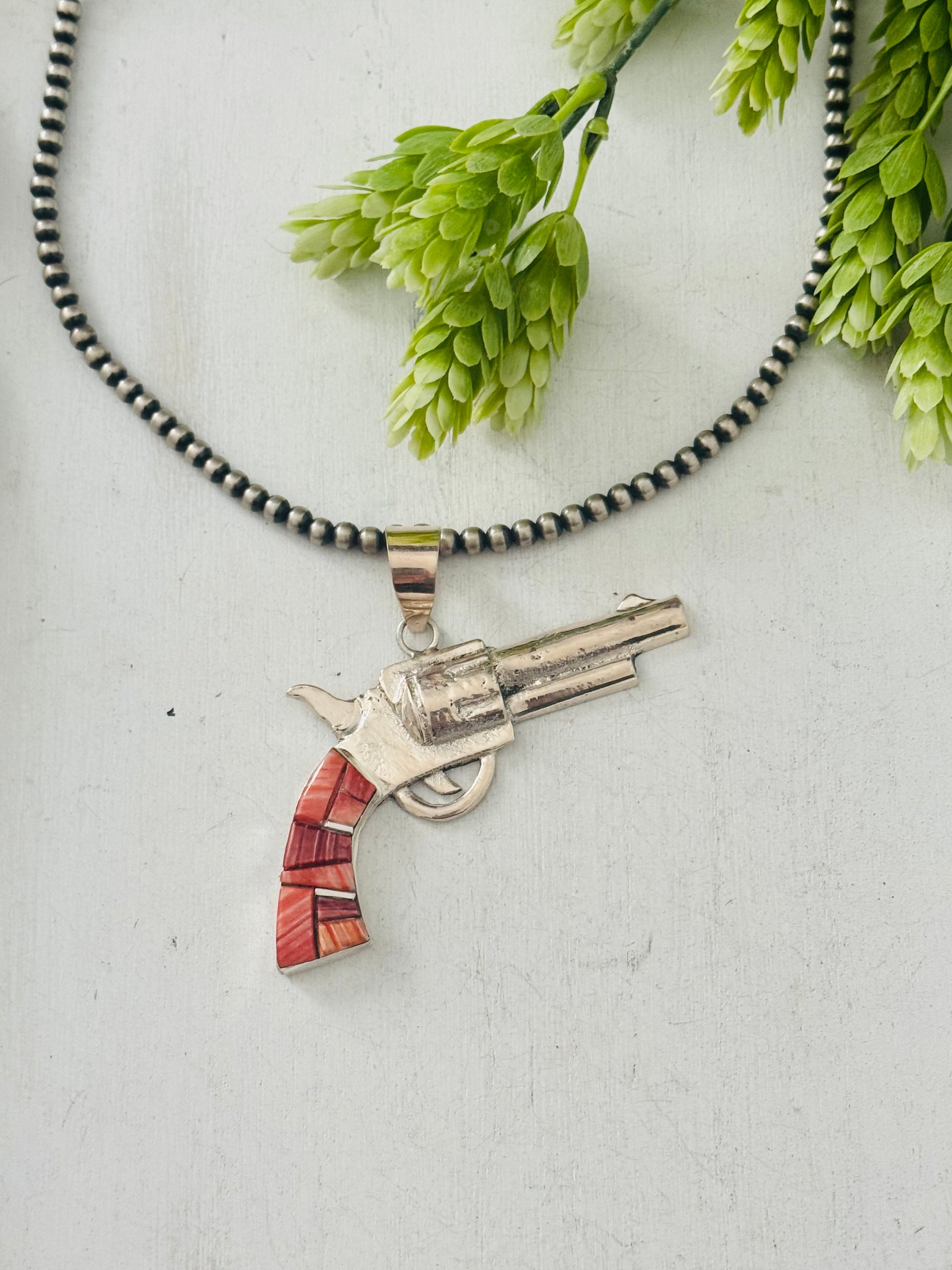 Bobby Mannelito Multi Stone & Sterling Silver Pistol Pendant