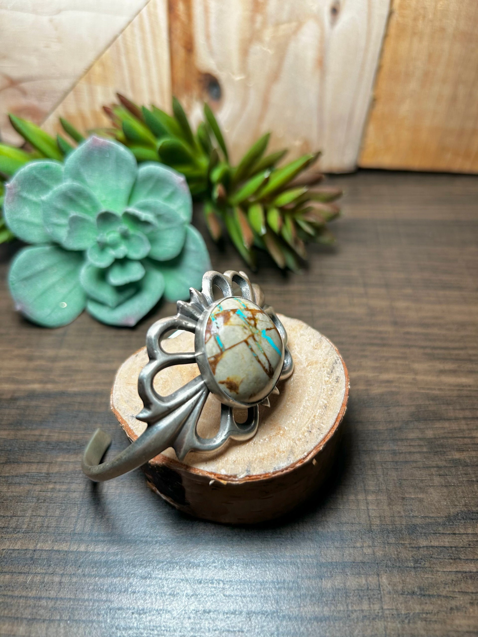 Navajo Made Boulder Turquoise & Sterling Silver Cuff Bracelet