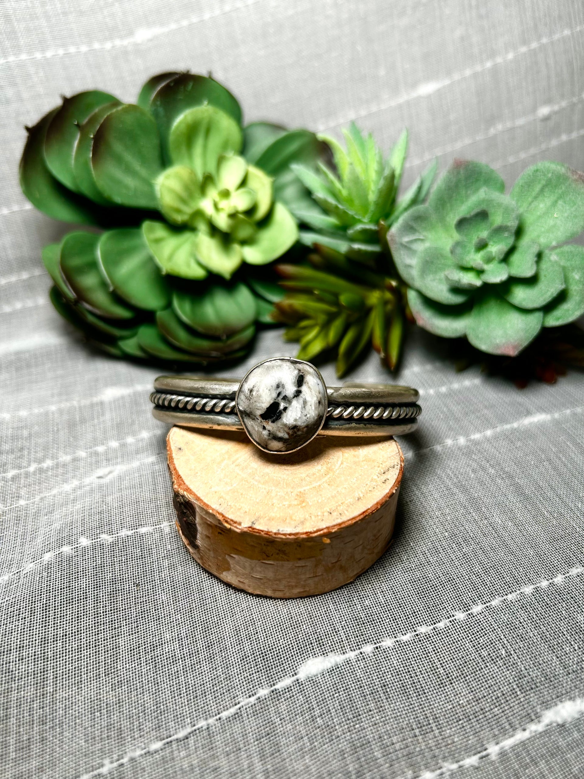 Navajo Made White Buffalo & Sterling Silver Cuff Bracelet