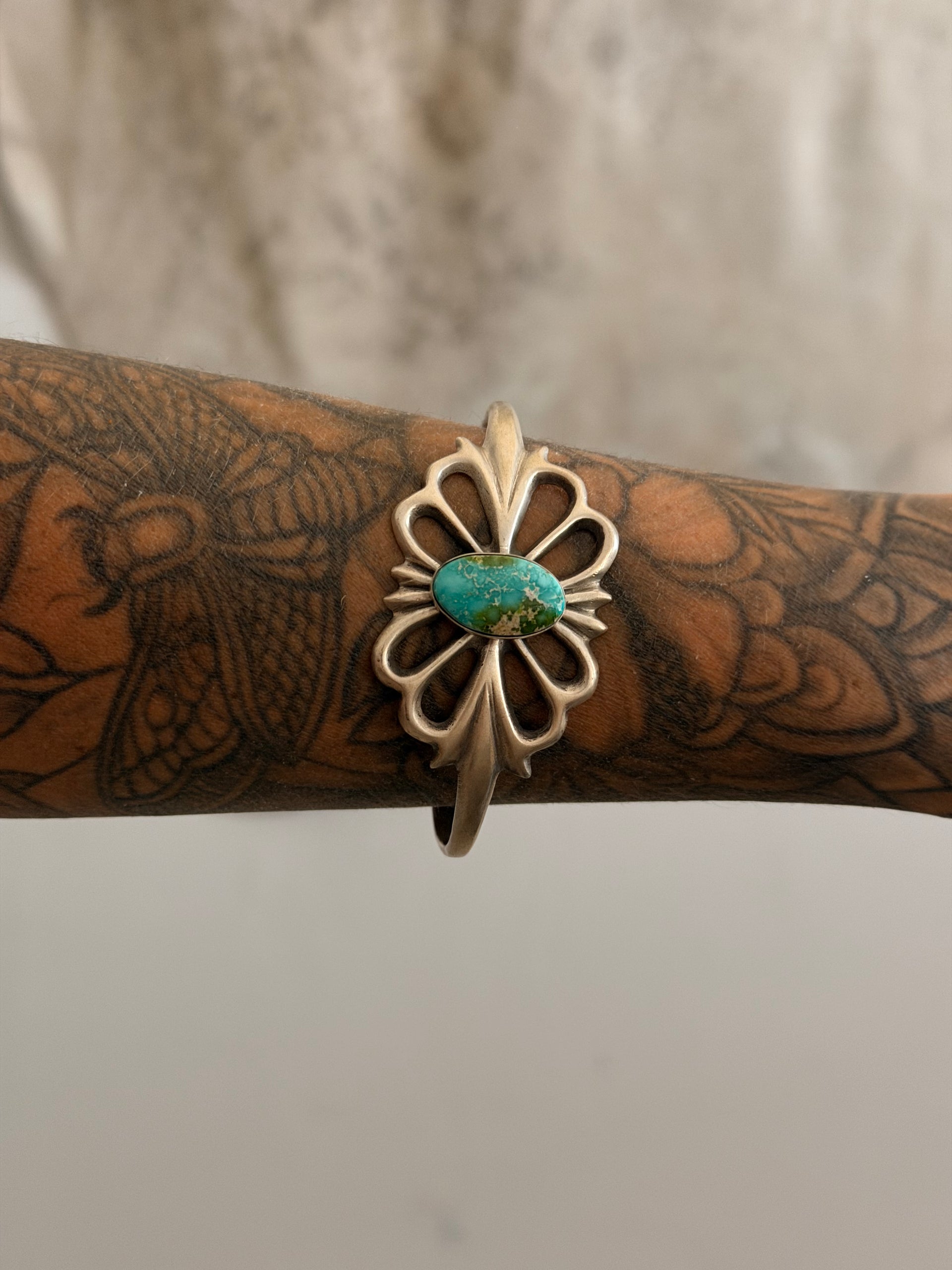 Navajo Made Sonoran Mountain Turquoise & Sterling Silver Cuff Bracelet