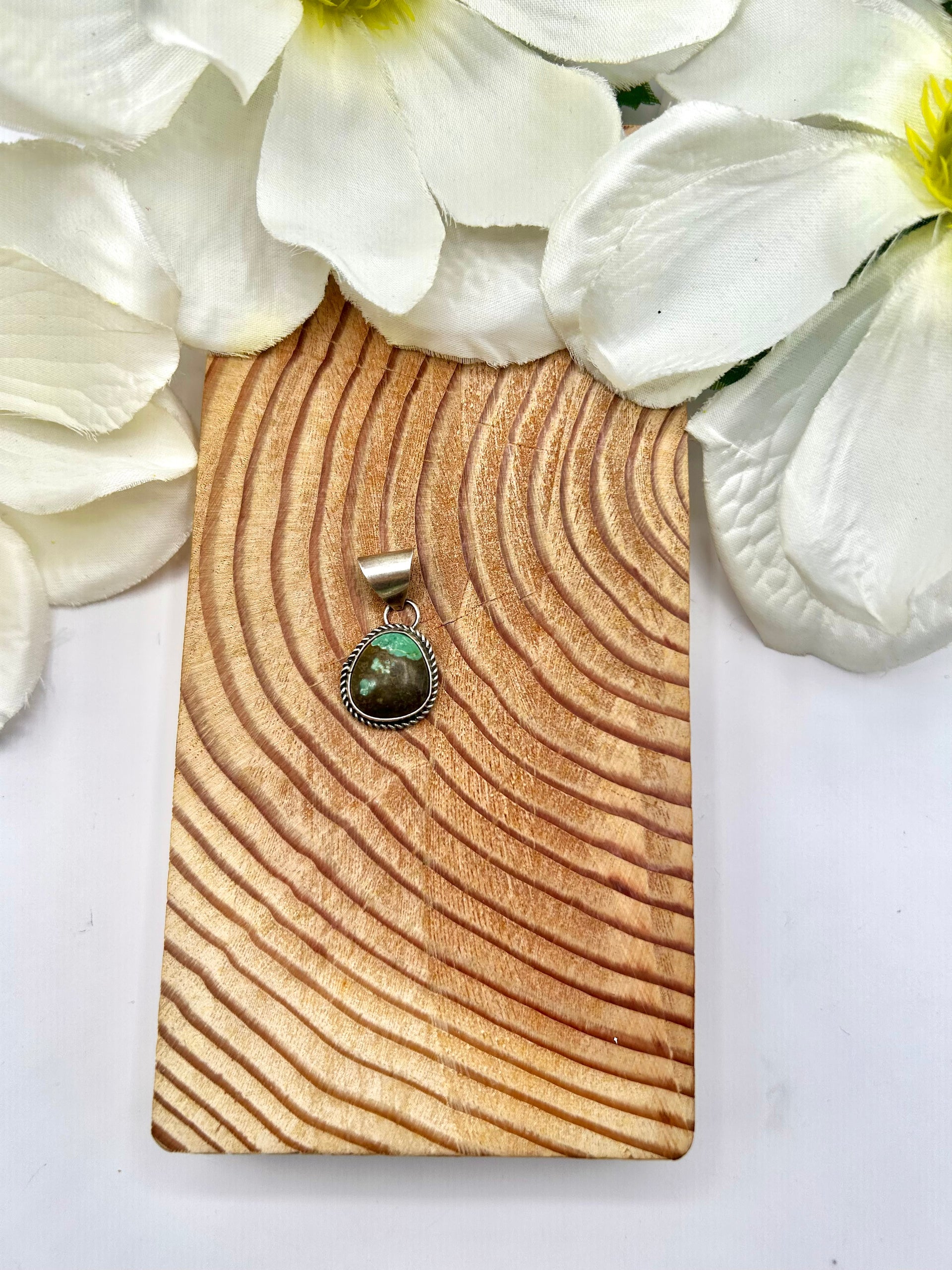 Navajo Made Hubei Turquoise & Sterling Silver Pendant