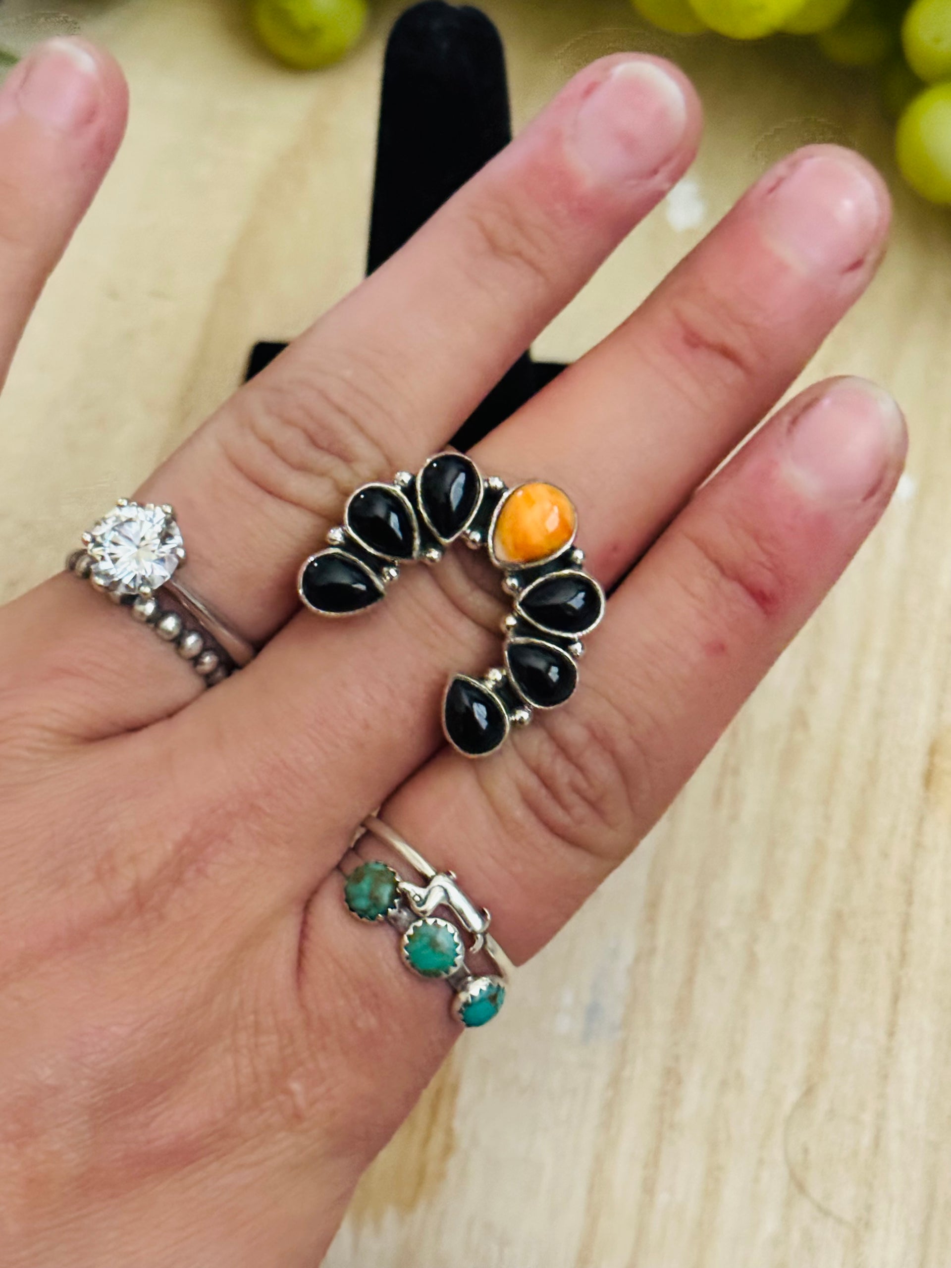 Southwest Handmade Multi Stone & Sterling Silver Adjustable Cluster Ring