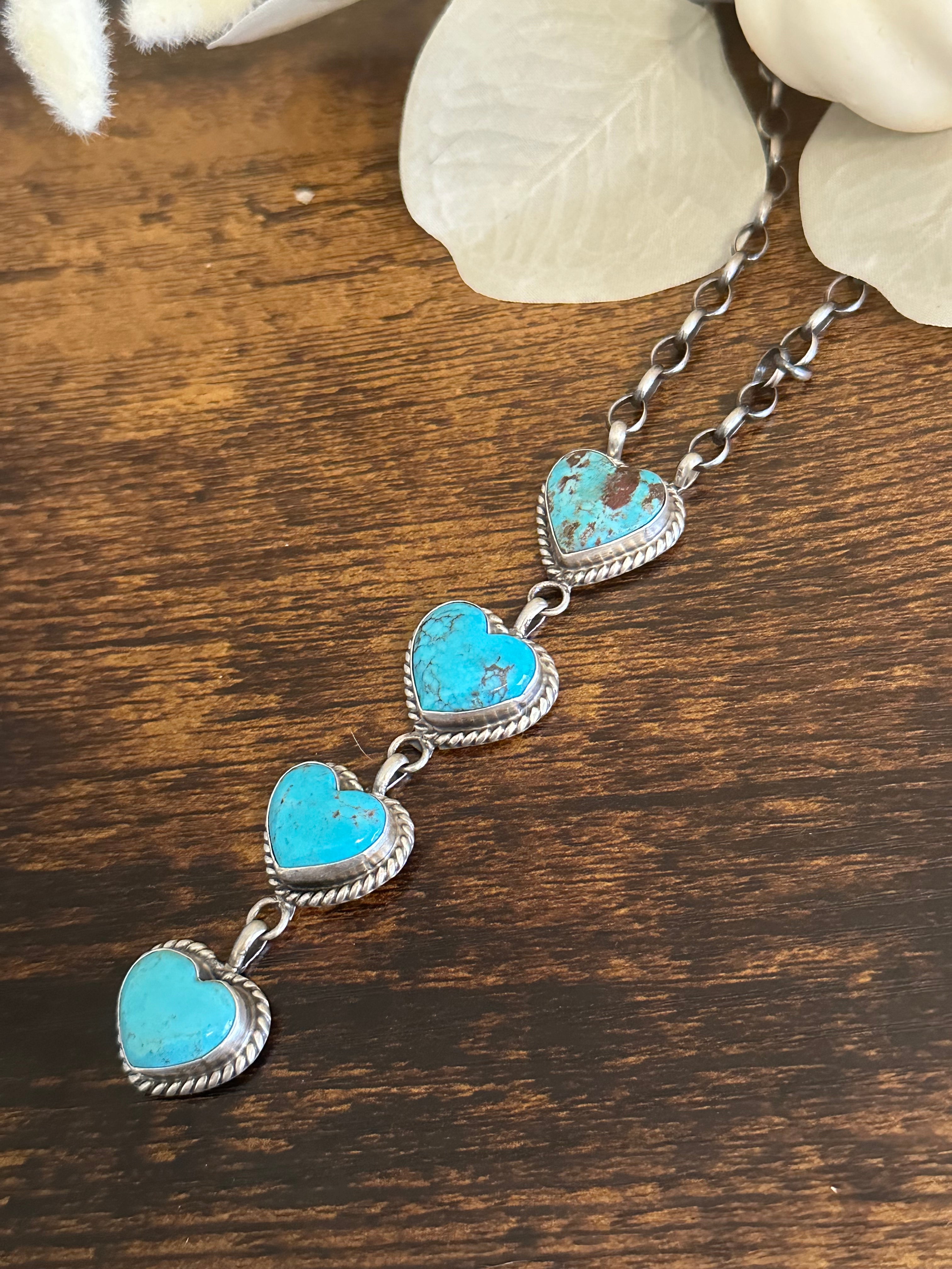 Elouise Kee Kingman Turquoise & Sterling Silver Heart Lariat Necklace