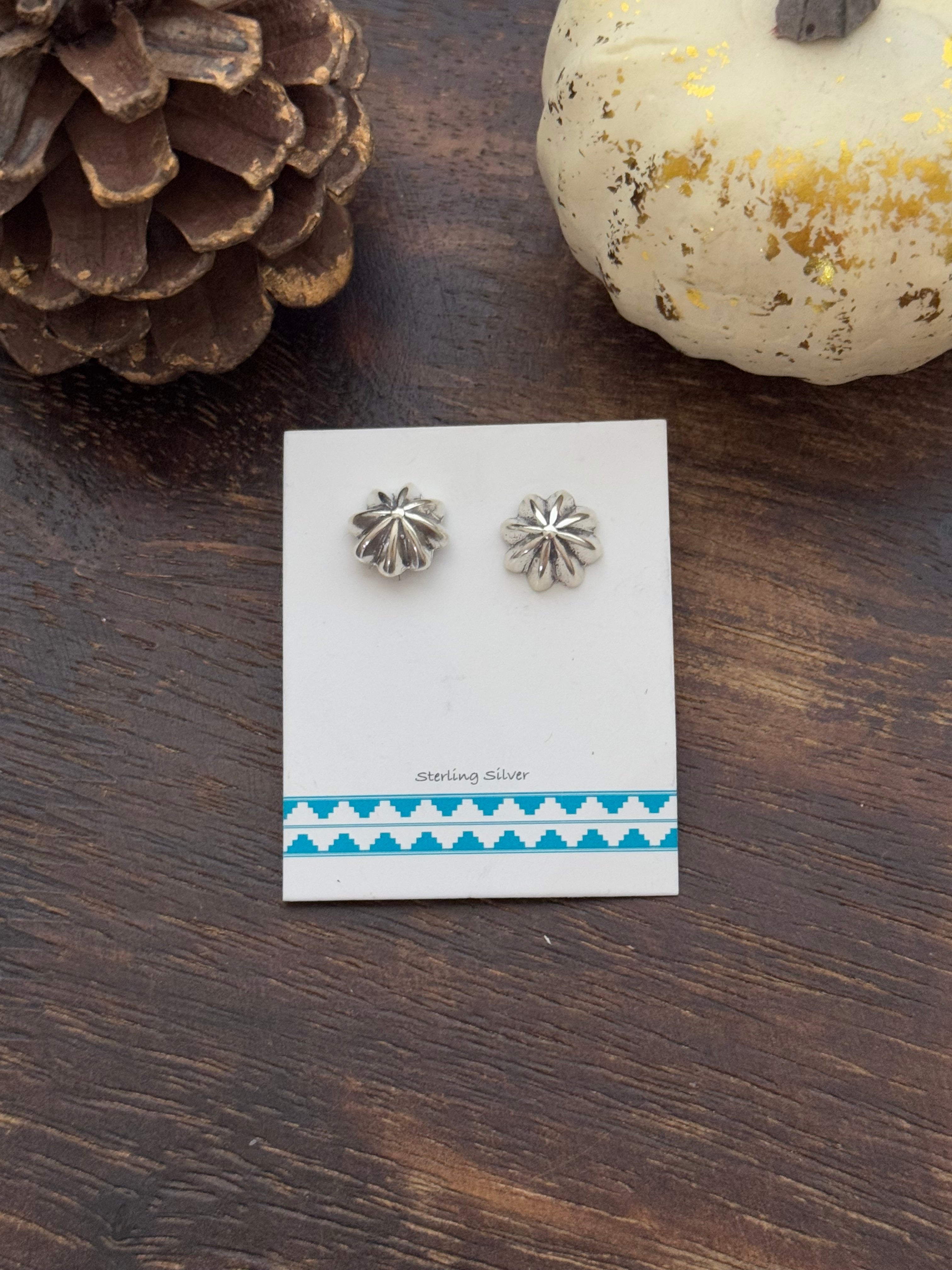 Navajo Made Sterling Silver Cast Post Earrings