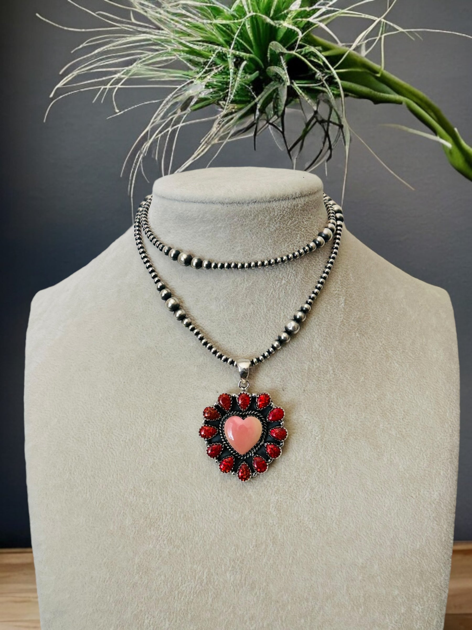 Southwest Handmade Multi Stone & Sterling Silver Cluster Heart Pendant