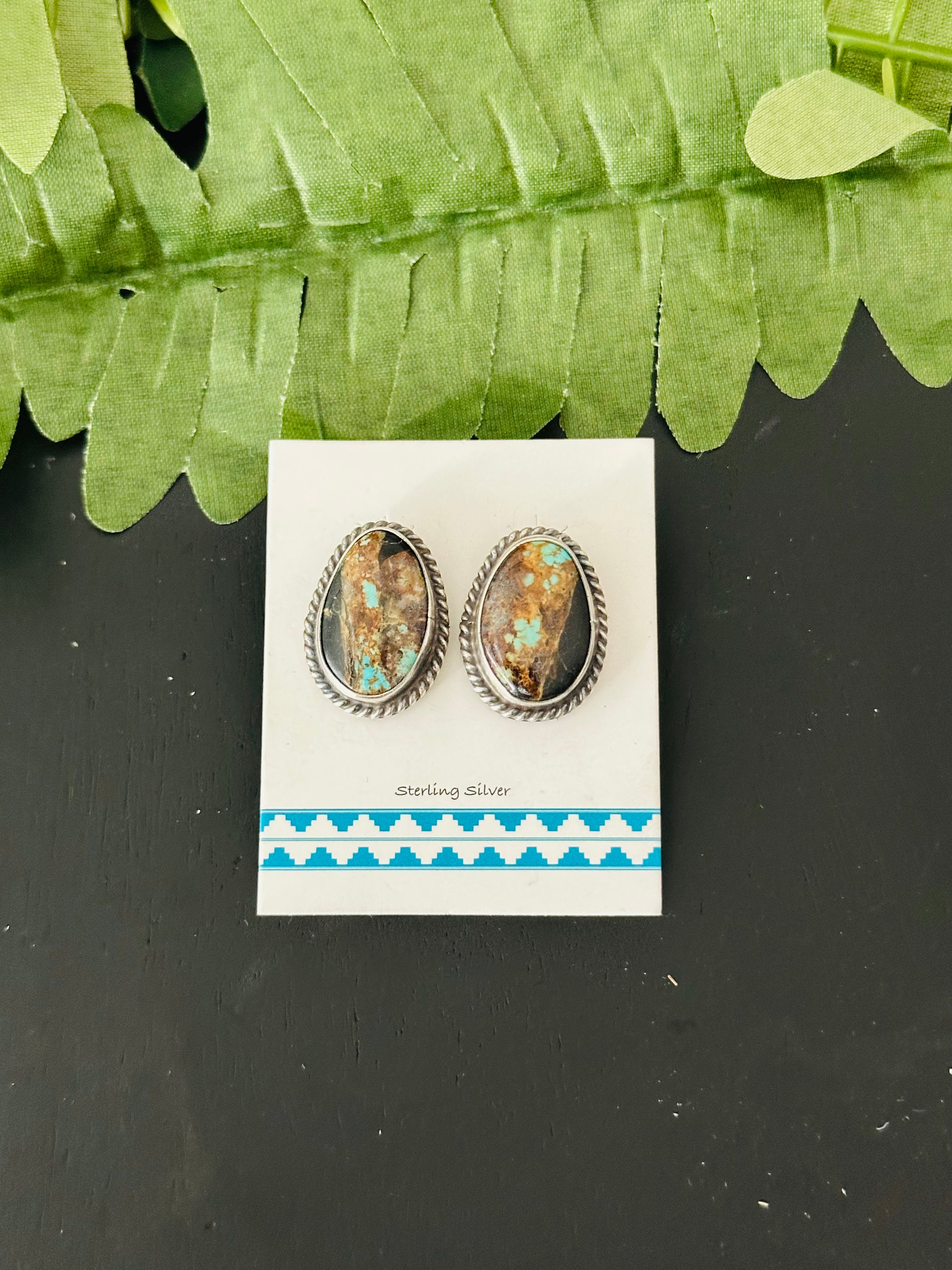 Pete Skeets Black Jack Turquoise & Sterling Silver Post Earrings