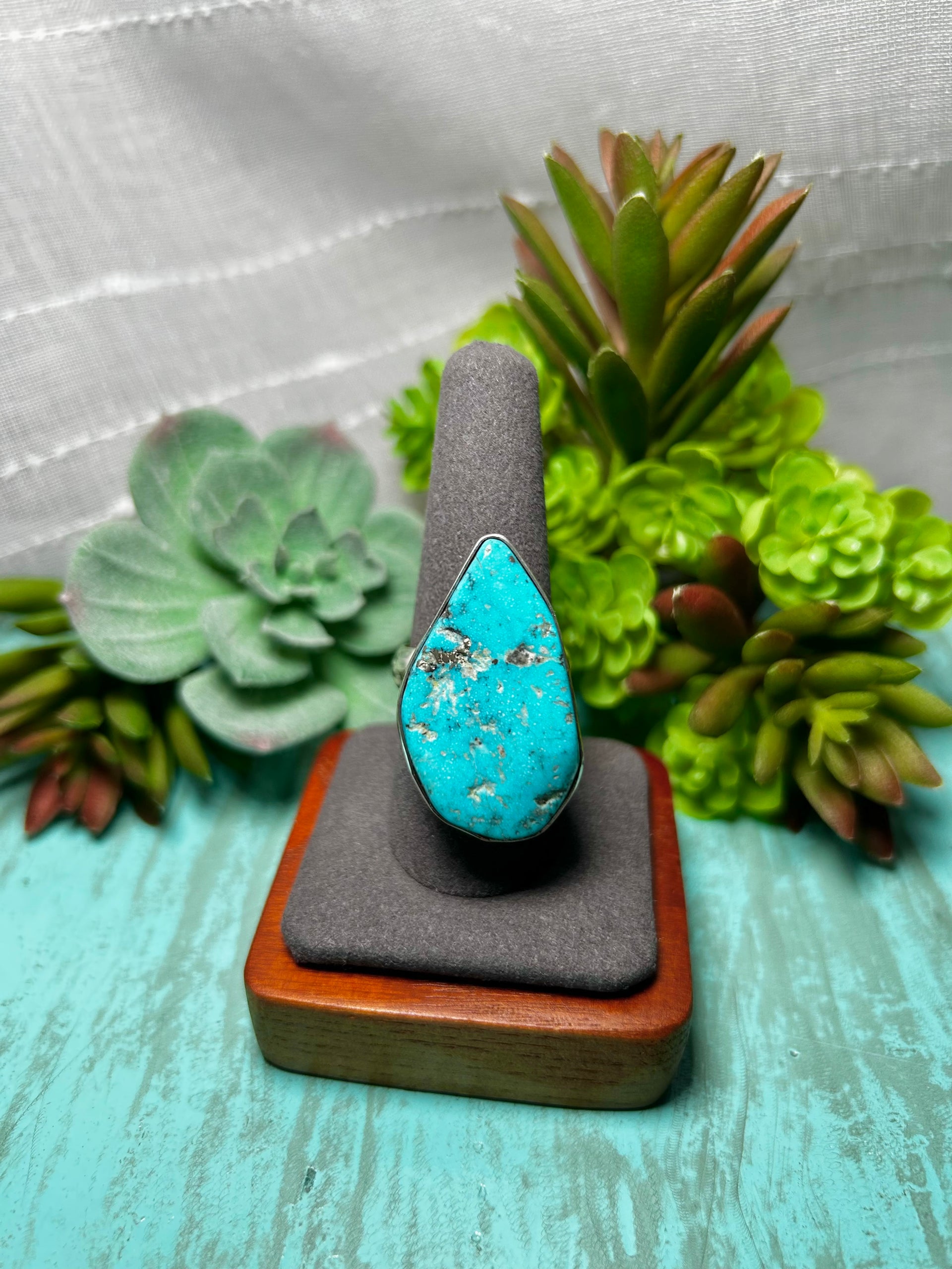 Navajo Made Kingman Turquoise & Sterling Sliver Ring Size 9