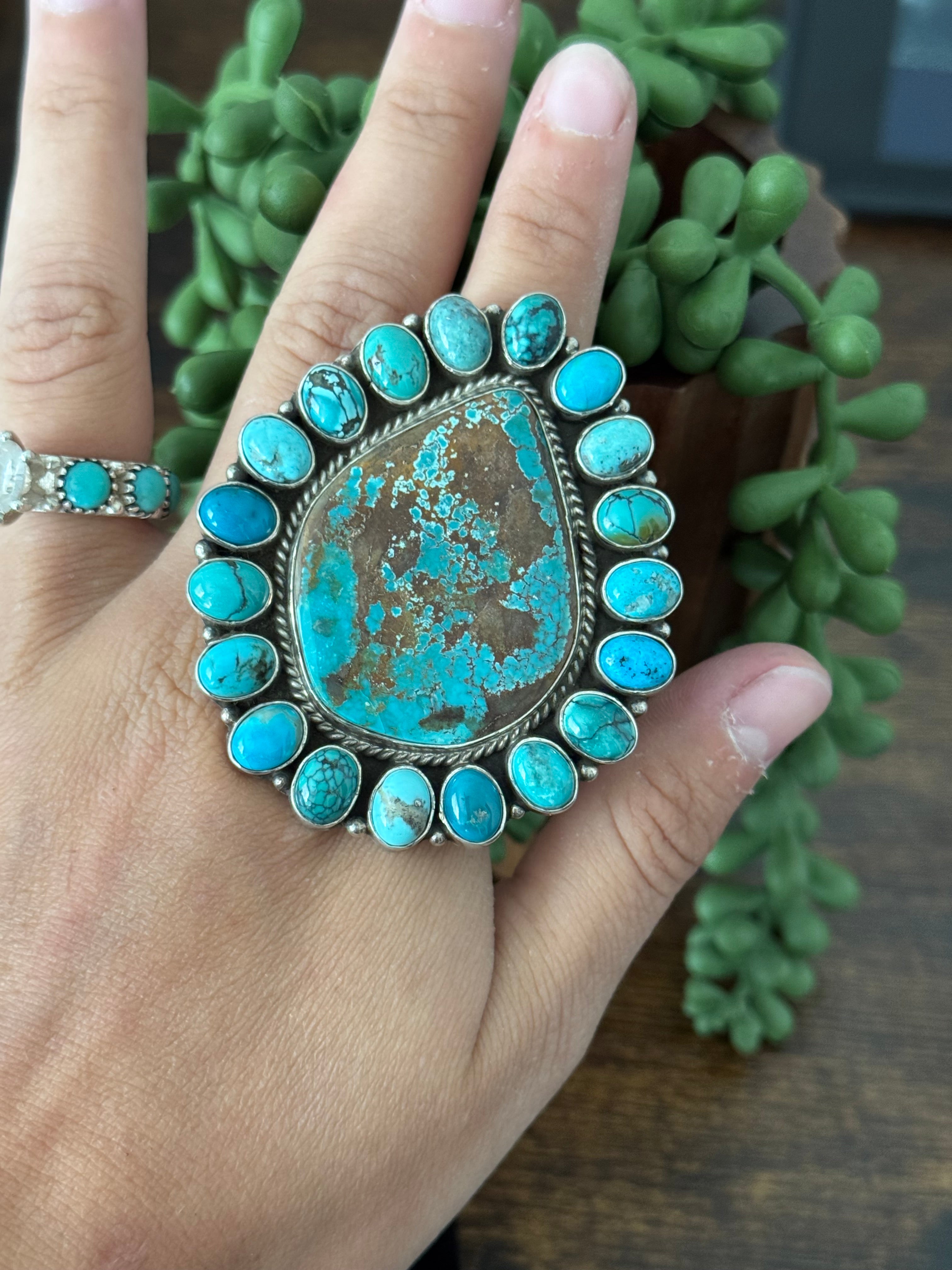 Belinda Begay Multi Turquoise & Sterling Silver Ring Size 8.75