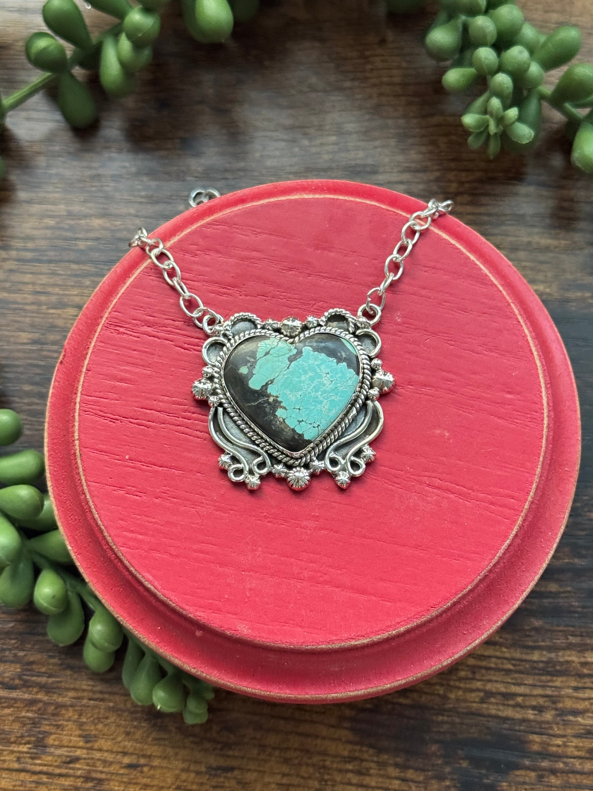 Southwest Made #8 Turquoise & Sterling Silver Heart Necklace