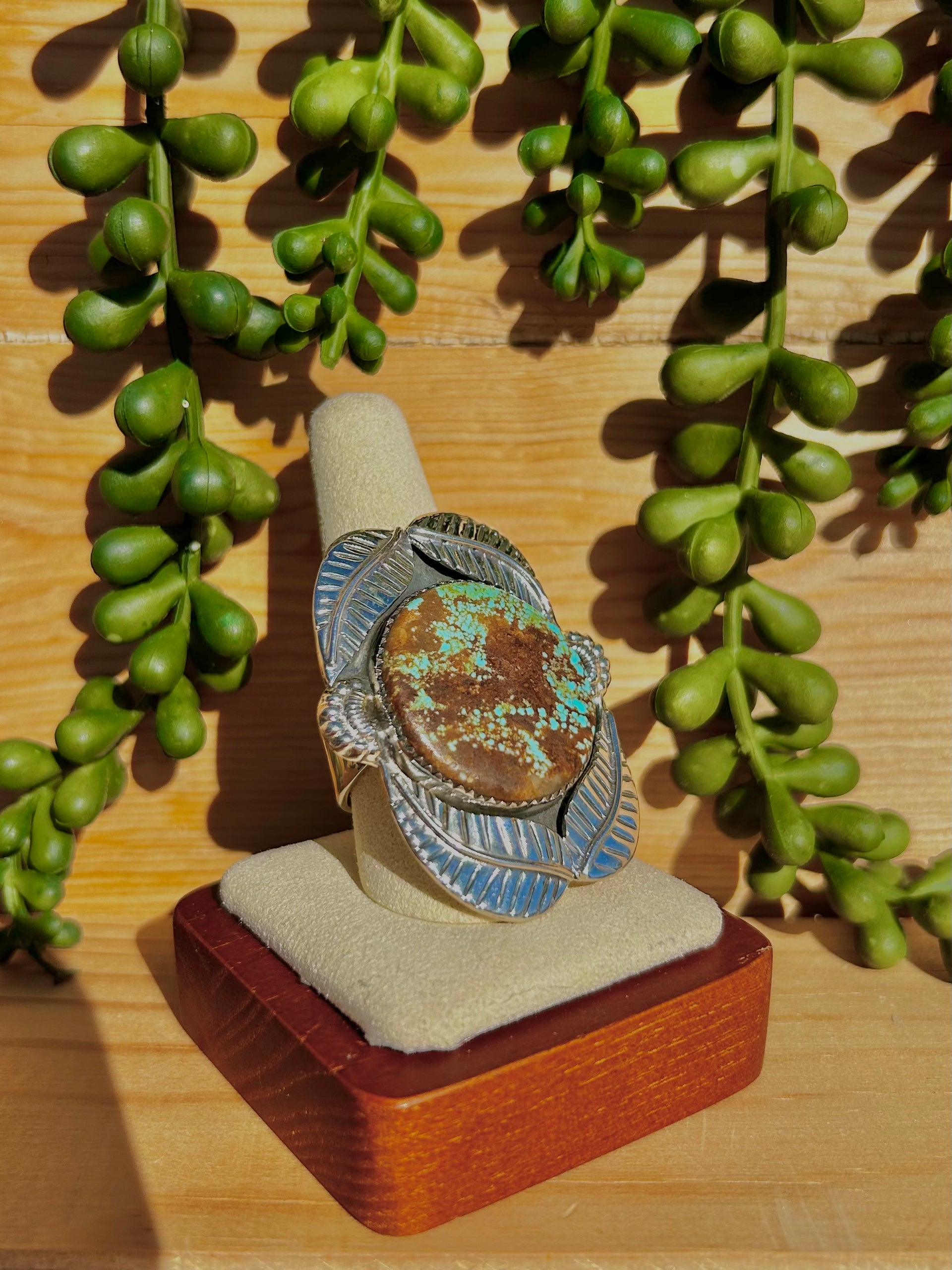 Southwest Number 8 Turquoise & Sterling Silver Ring Size 9.75