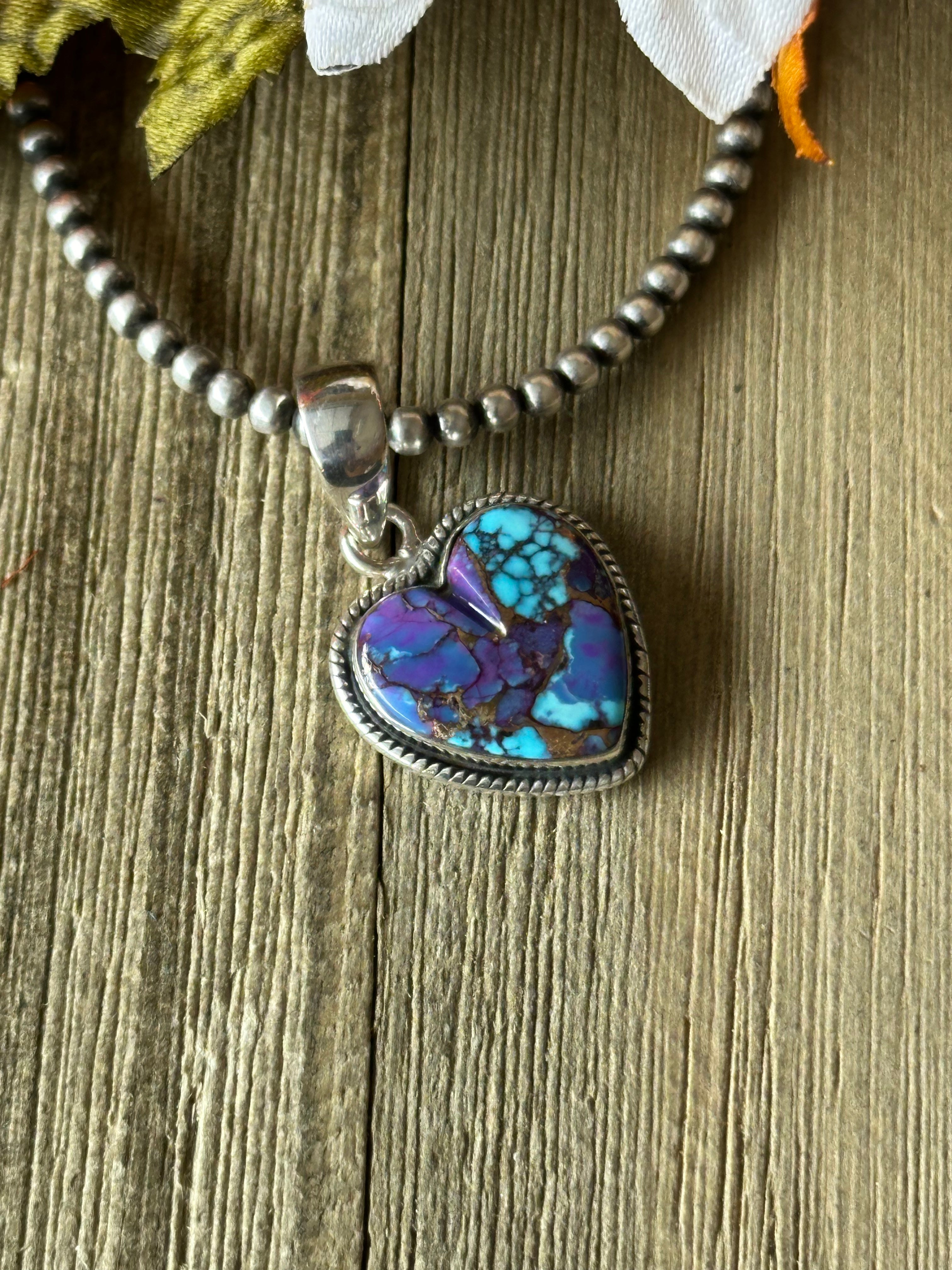 Southwest Handmade Purple Mohave Turquoise & Sterling Silver Heart Pendant