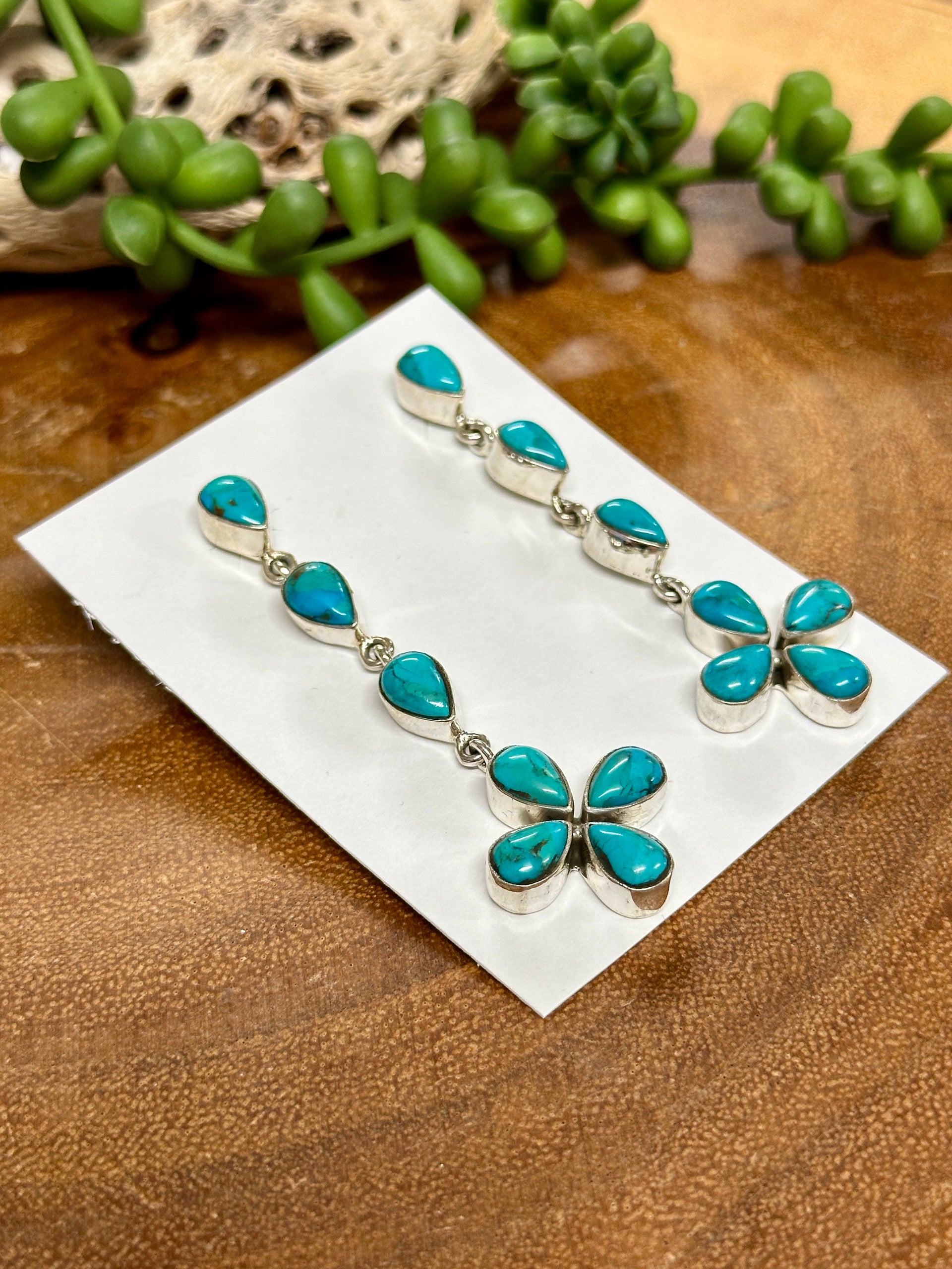 Southwest Handmade Kingman Turquoise & Sterling Silver Post Dangle Earrings