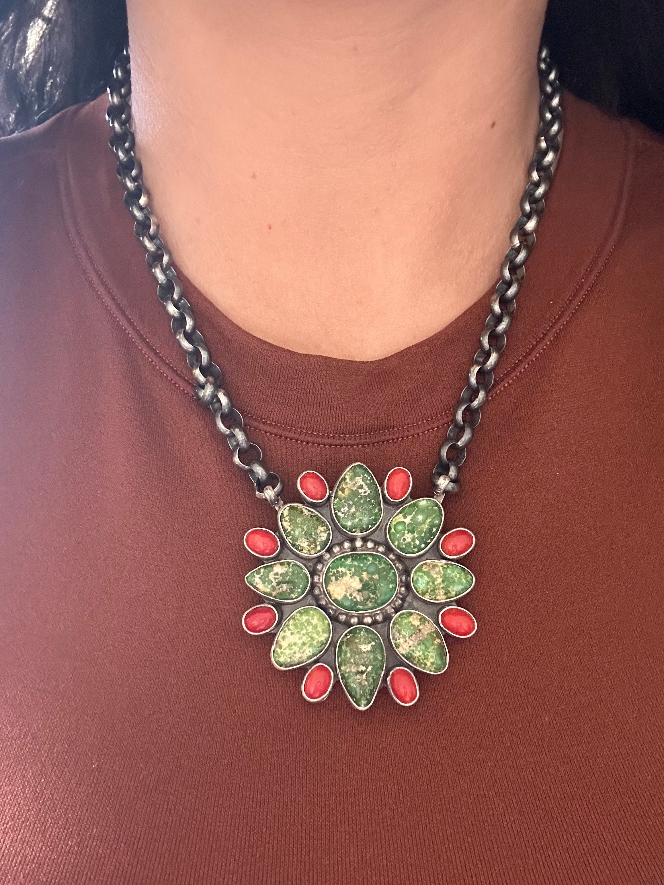 Timothy Yazzie Multi Stone & Sterling Silver Cluster Necklace