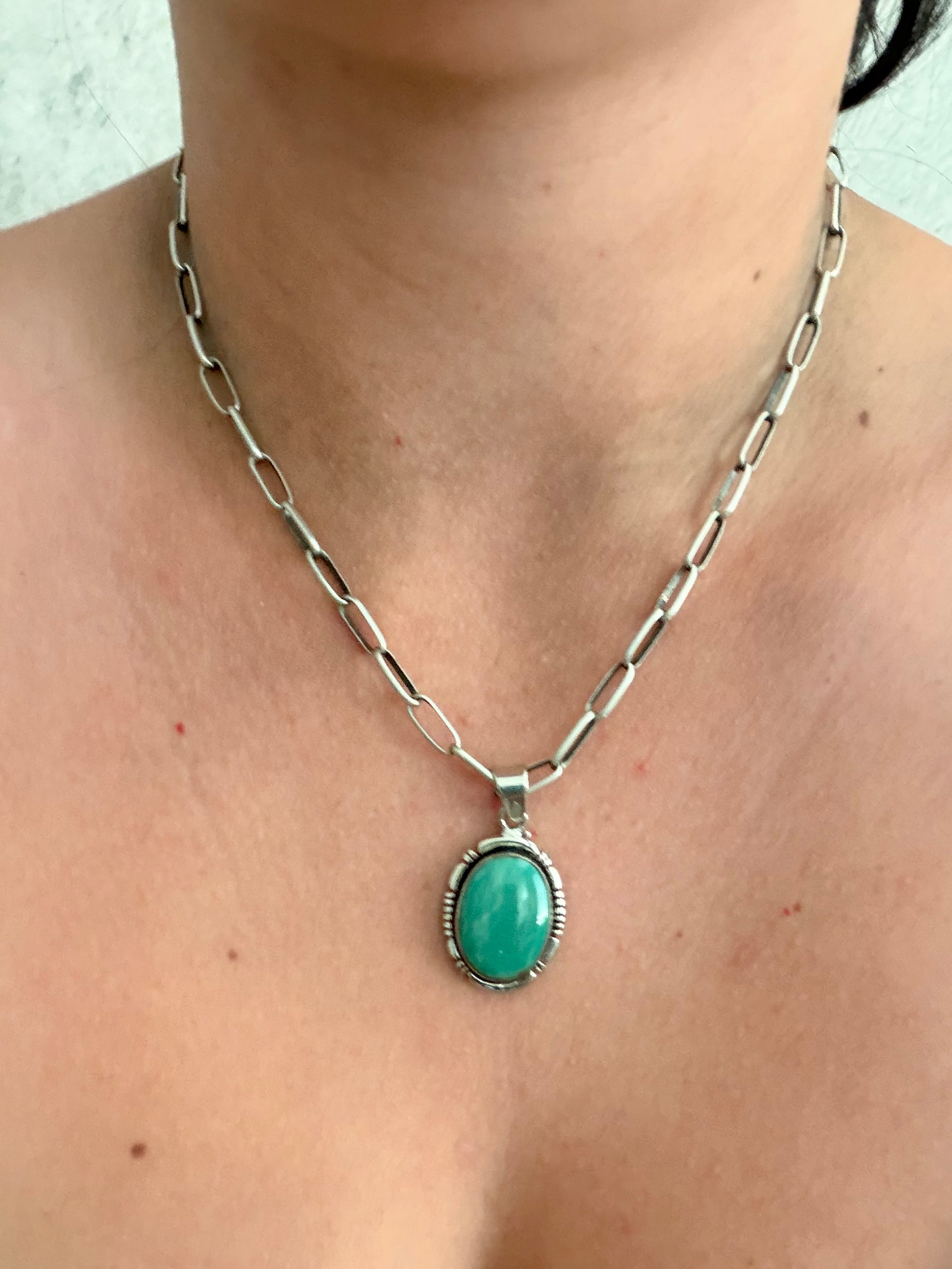 Navajo Made Kingman Turquoise & Sterling Silver Pendant