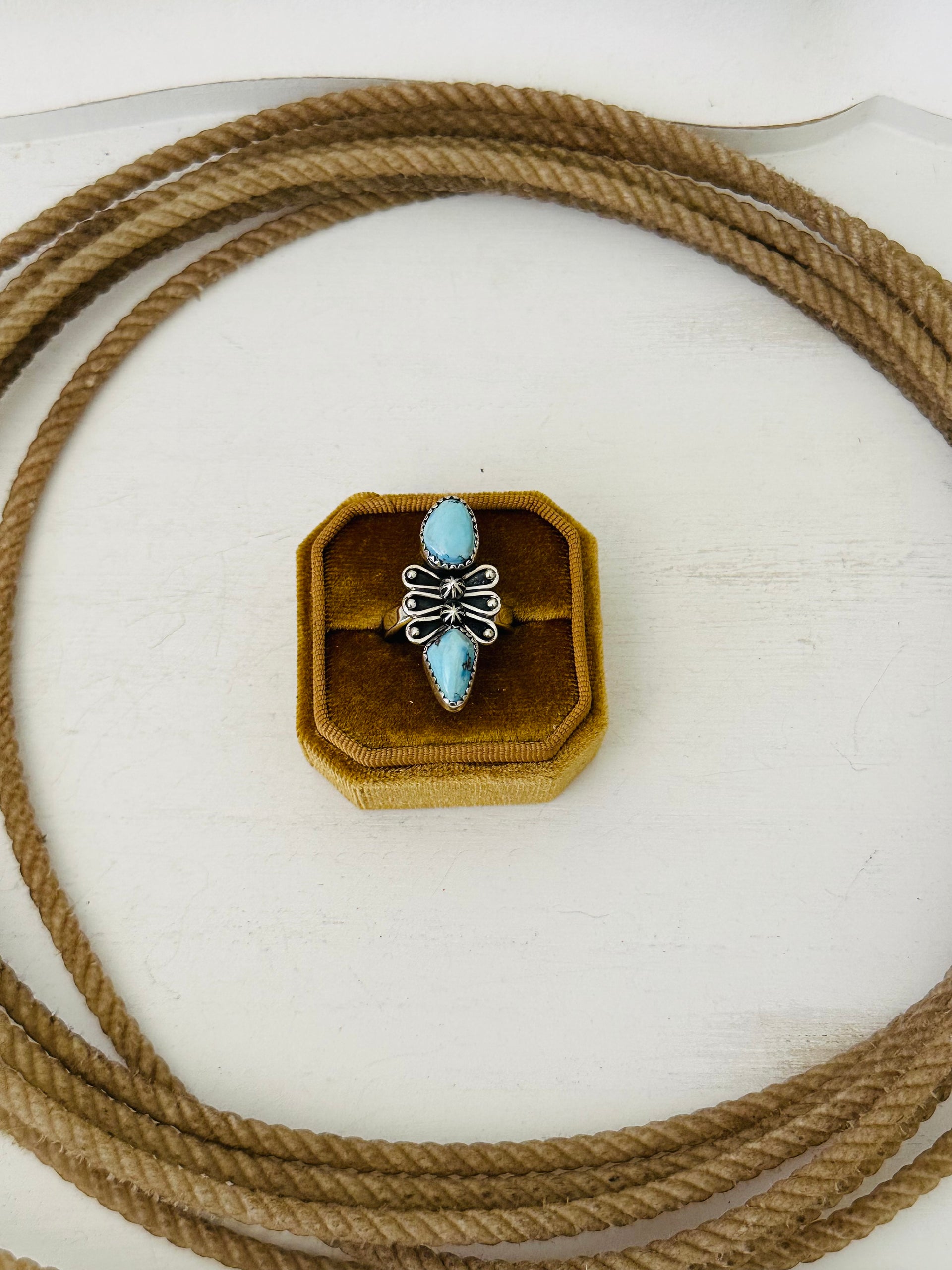 Southwest Handmade Golden Hills Turquoise & Sterling Silver Adjustable Ring