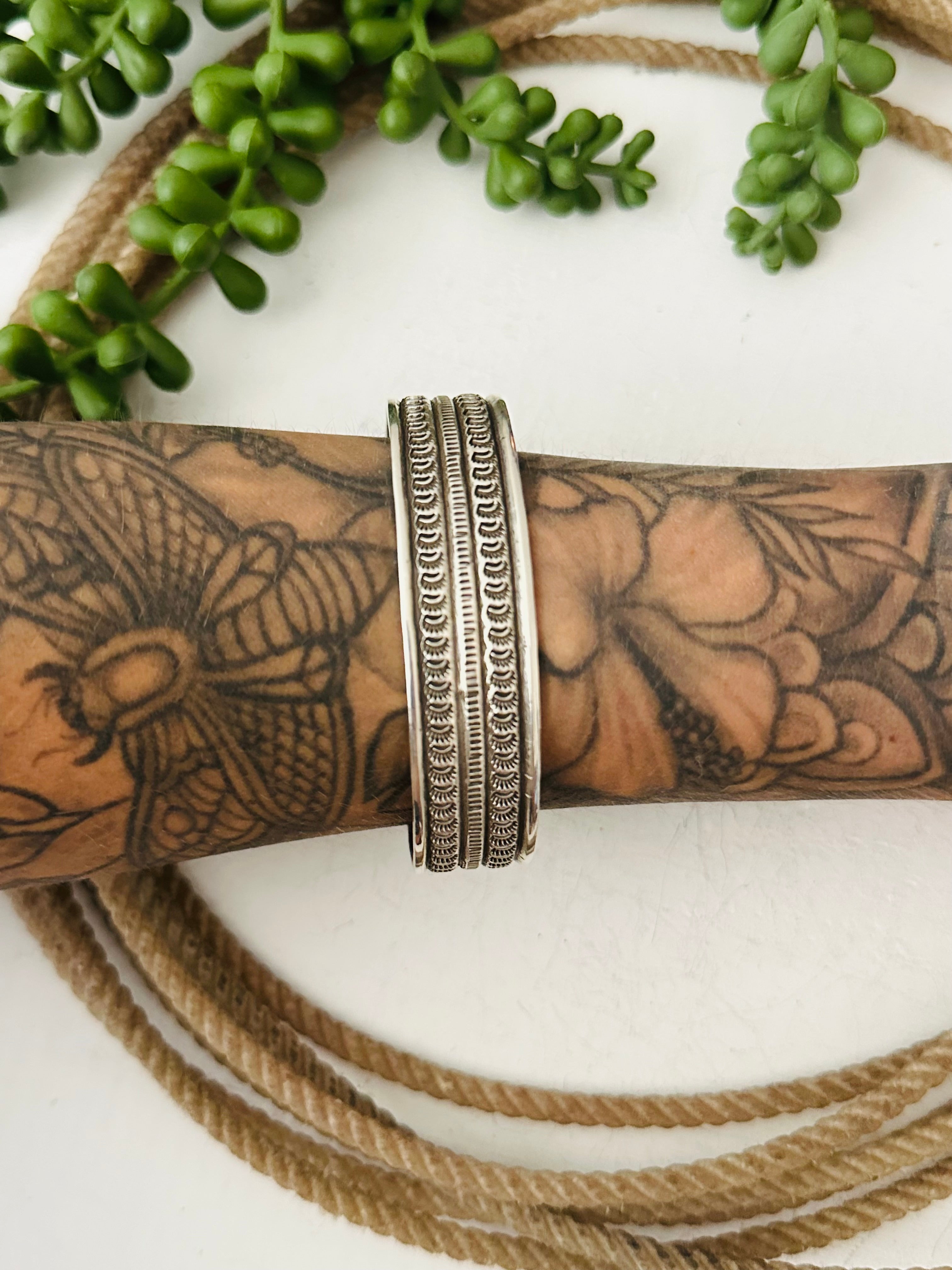 Ar Long Sterling Silver Cuff Bracelet