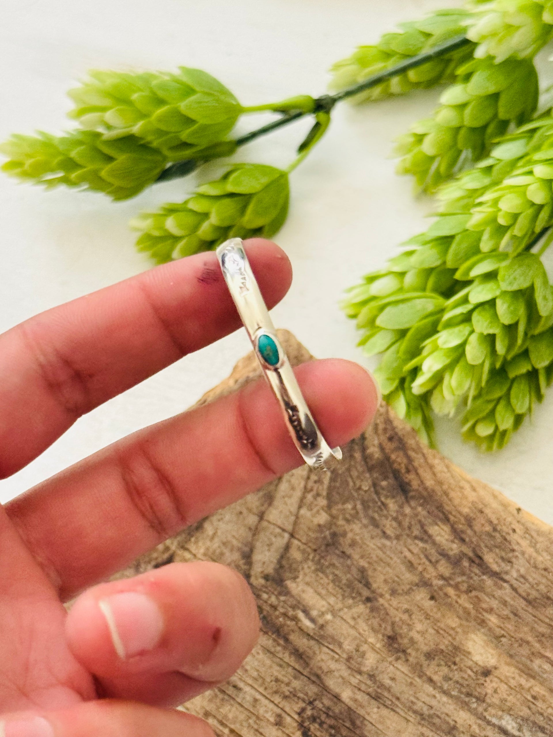 Navajo Made Kingman Turquoise & Sterling Silver Baby Cuff Bracelet