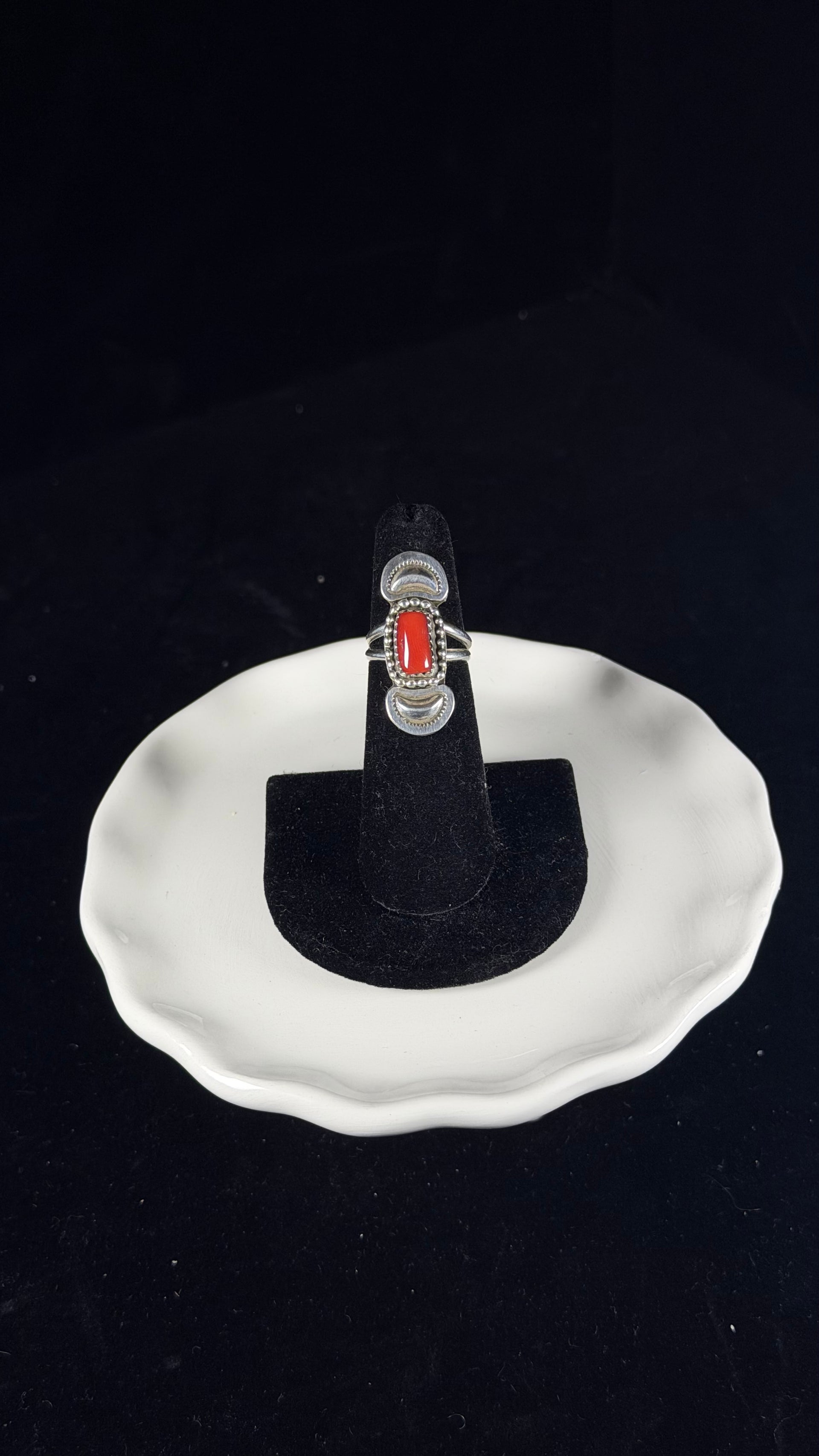 Navajo Made Mediterranean Coral & Sterling Silver Ring Size 4.5
