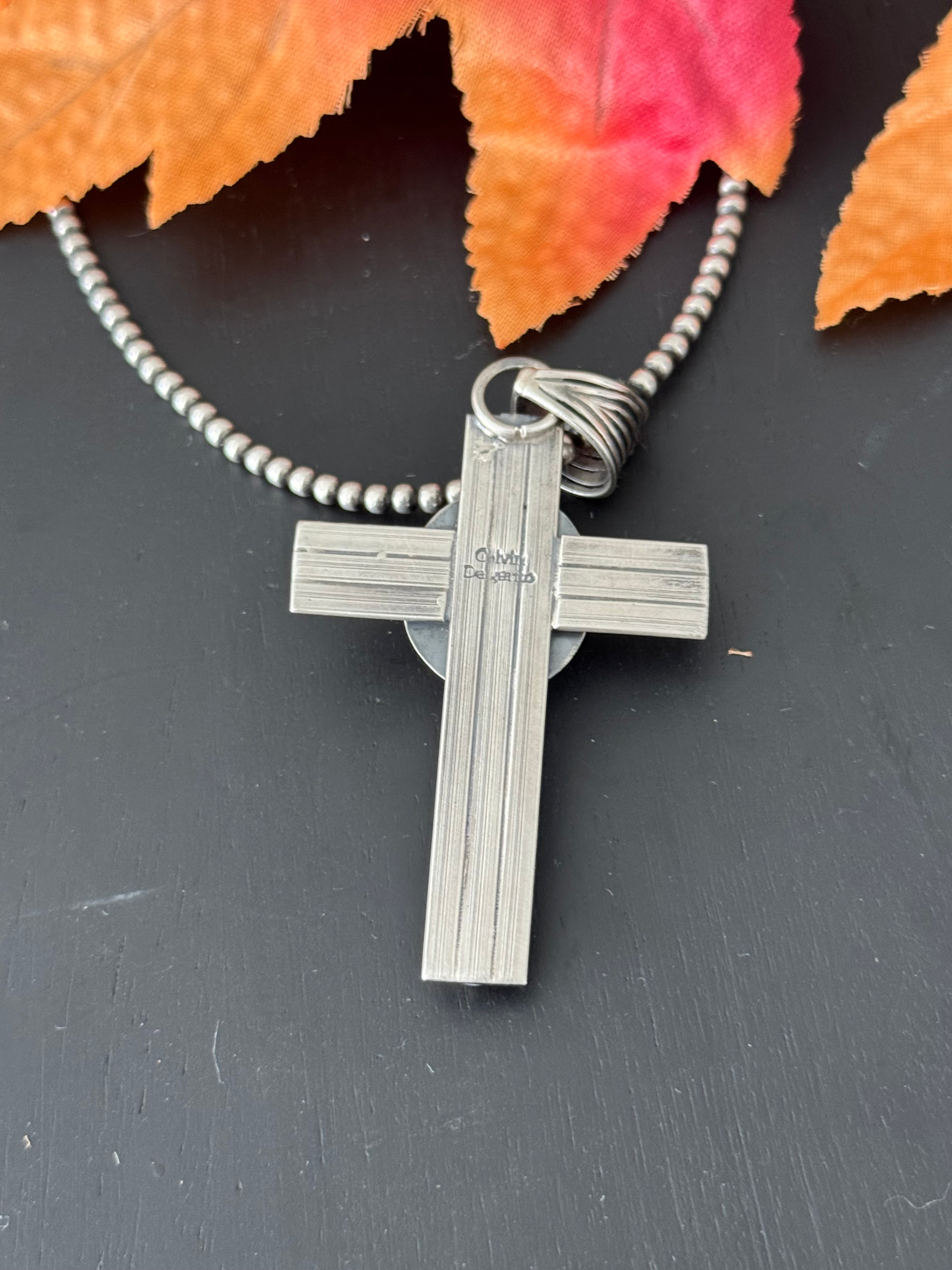 Calvin Delgarito Egyptian Turquoise & Sterling Silver Cross Pendant