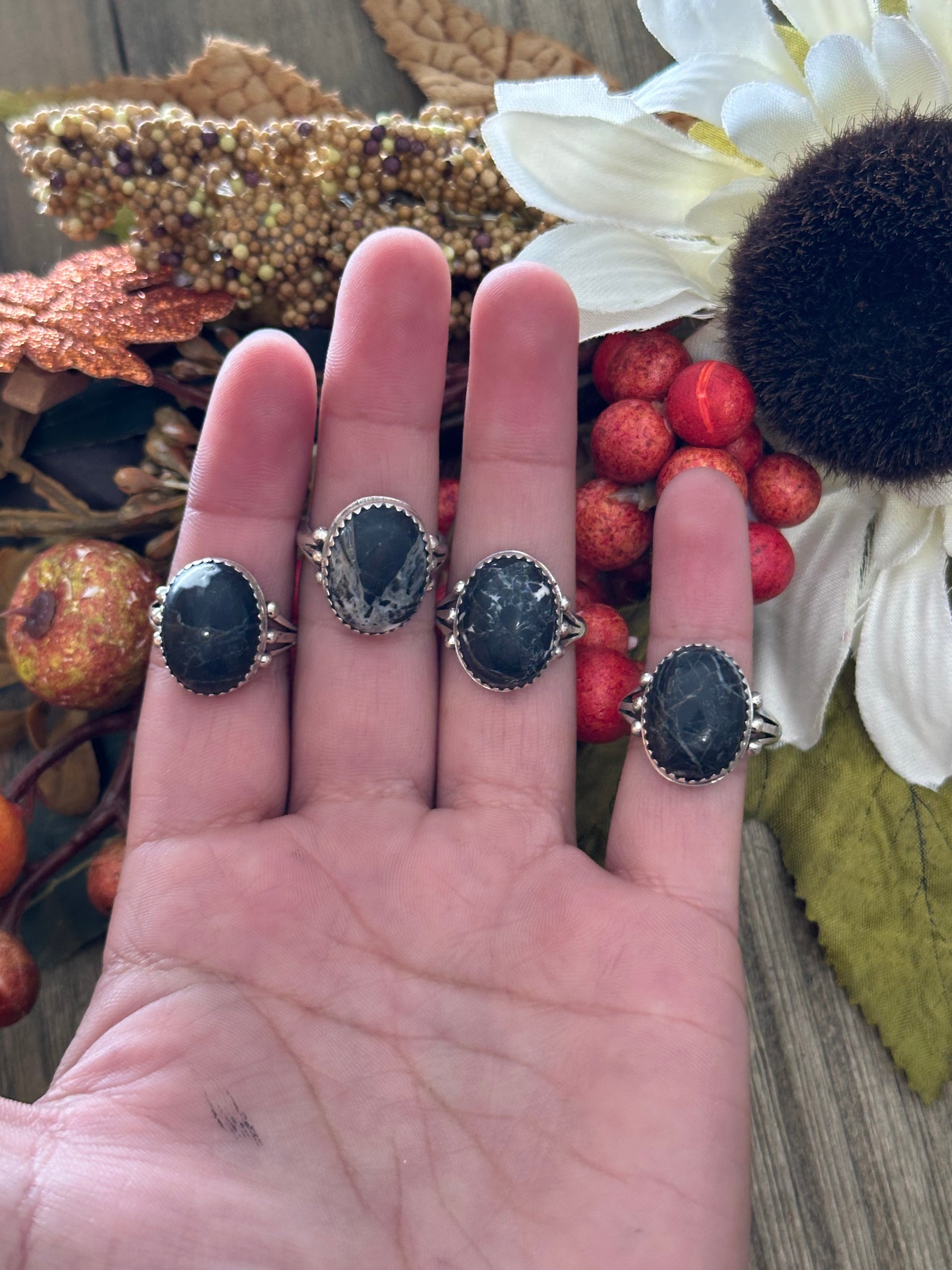 Navajo Made White Buffalo & Sterling Silver Ring