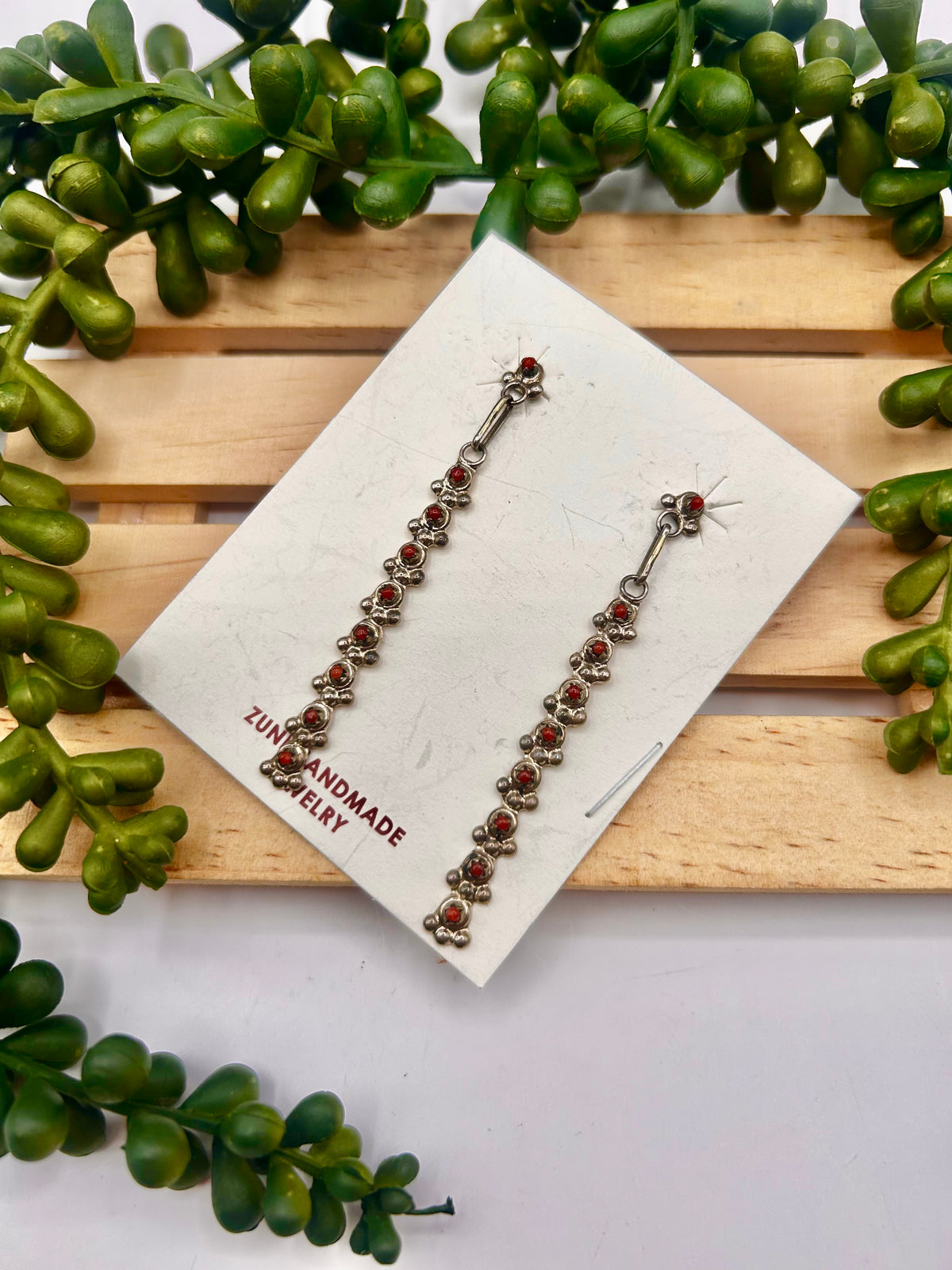 Zuni Made Red Coral & Sterling Silver Post Earrings