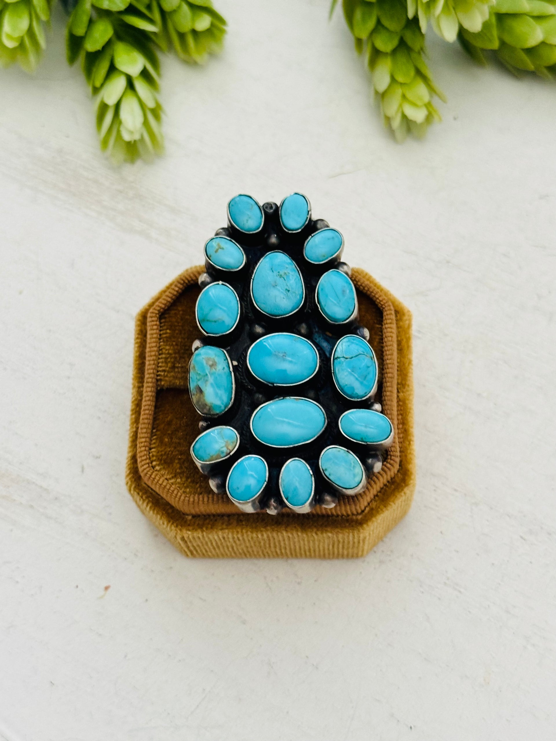 Sheila Becenti Kingman Turquoise Sterling Silver Adjustable Ring